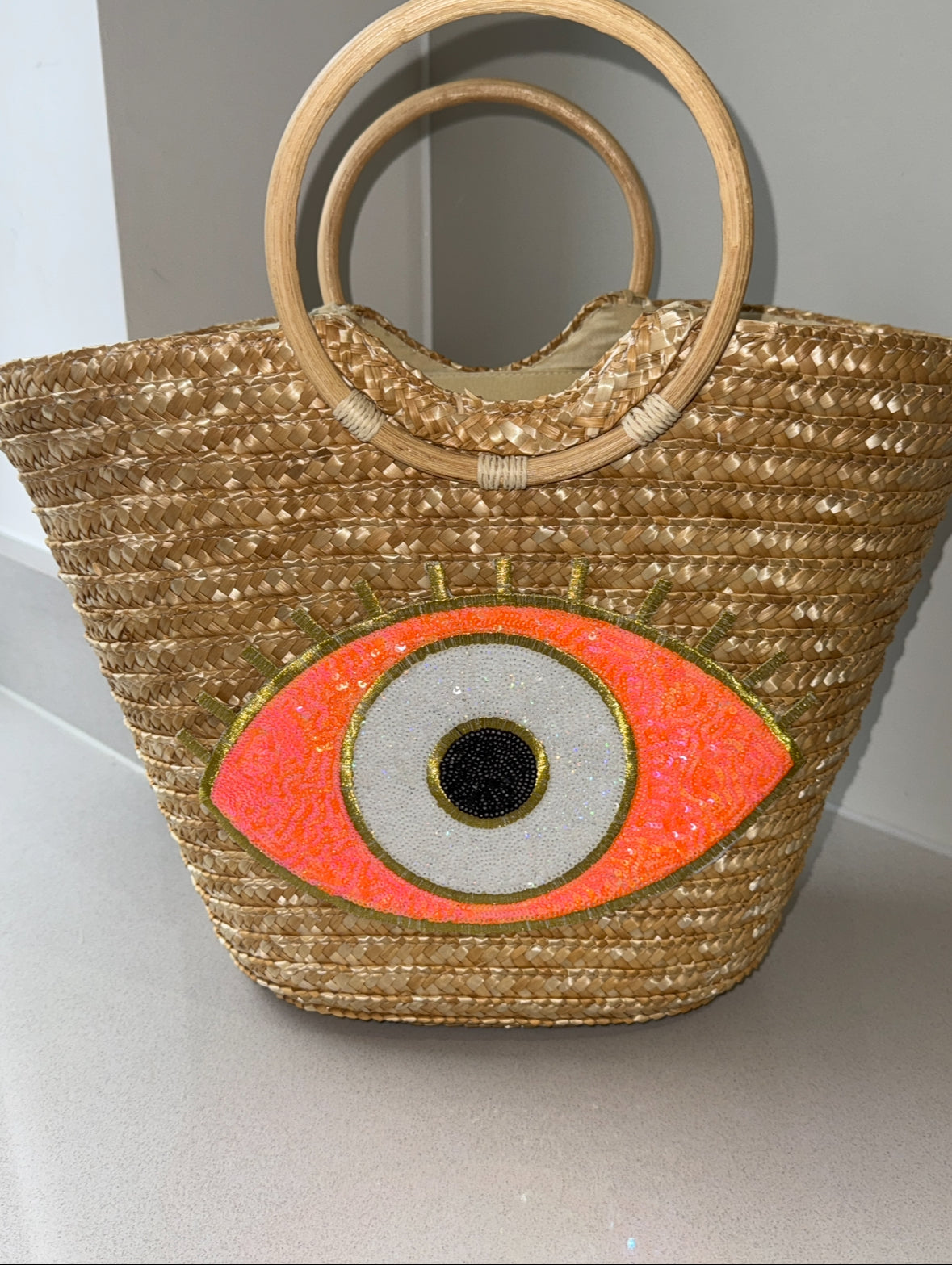 Orange Evil Eye Beach Bag