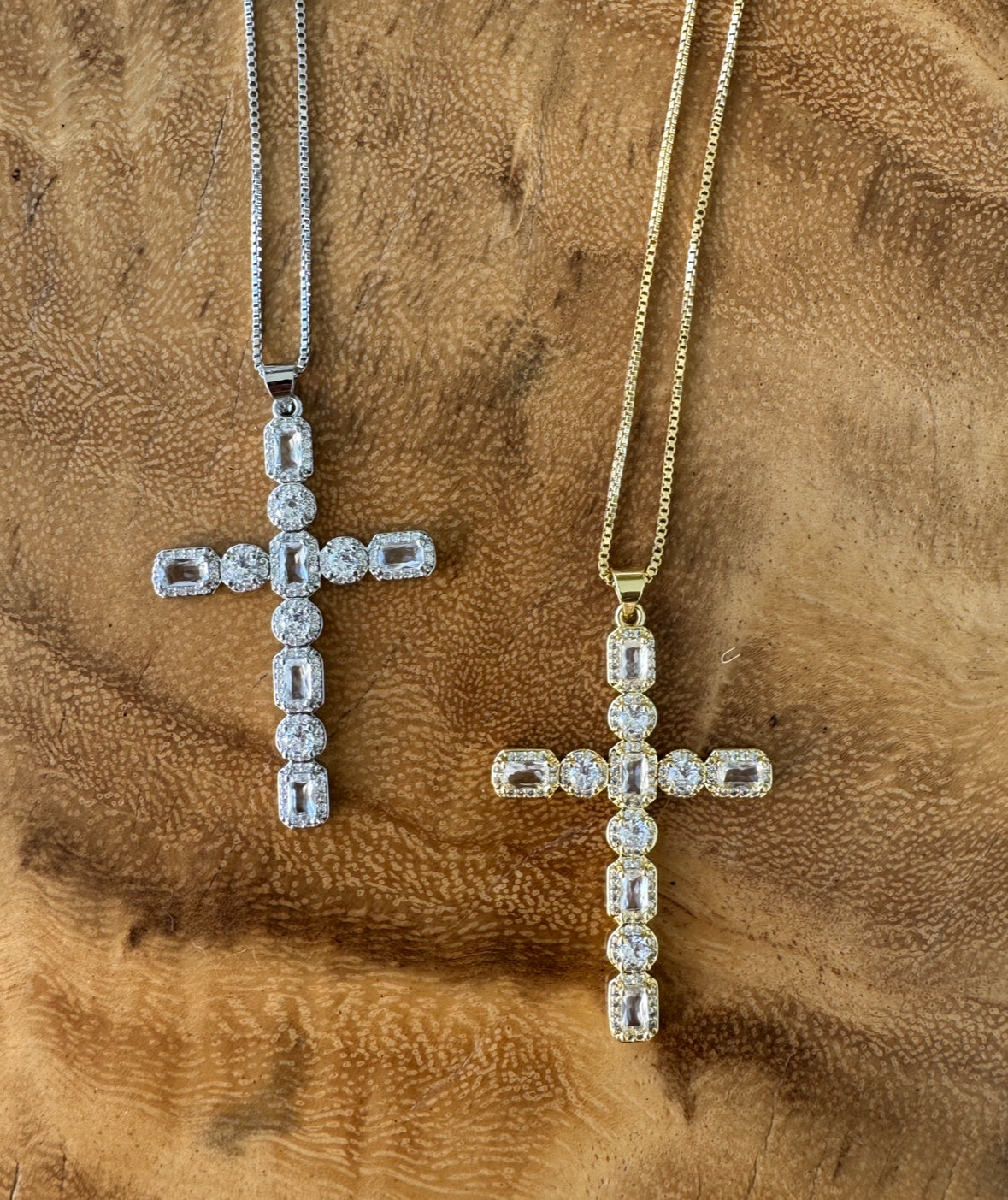 Diamond Long Cross - Gold or Silver