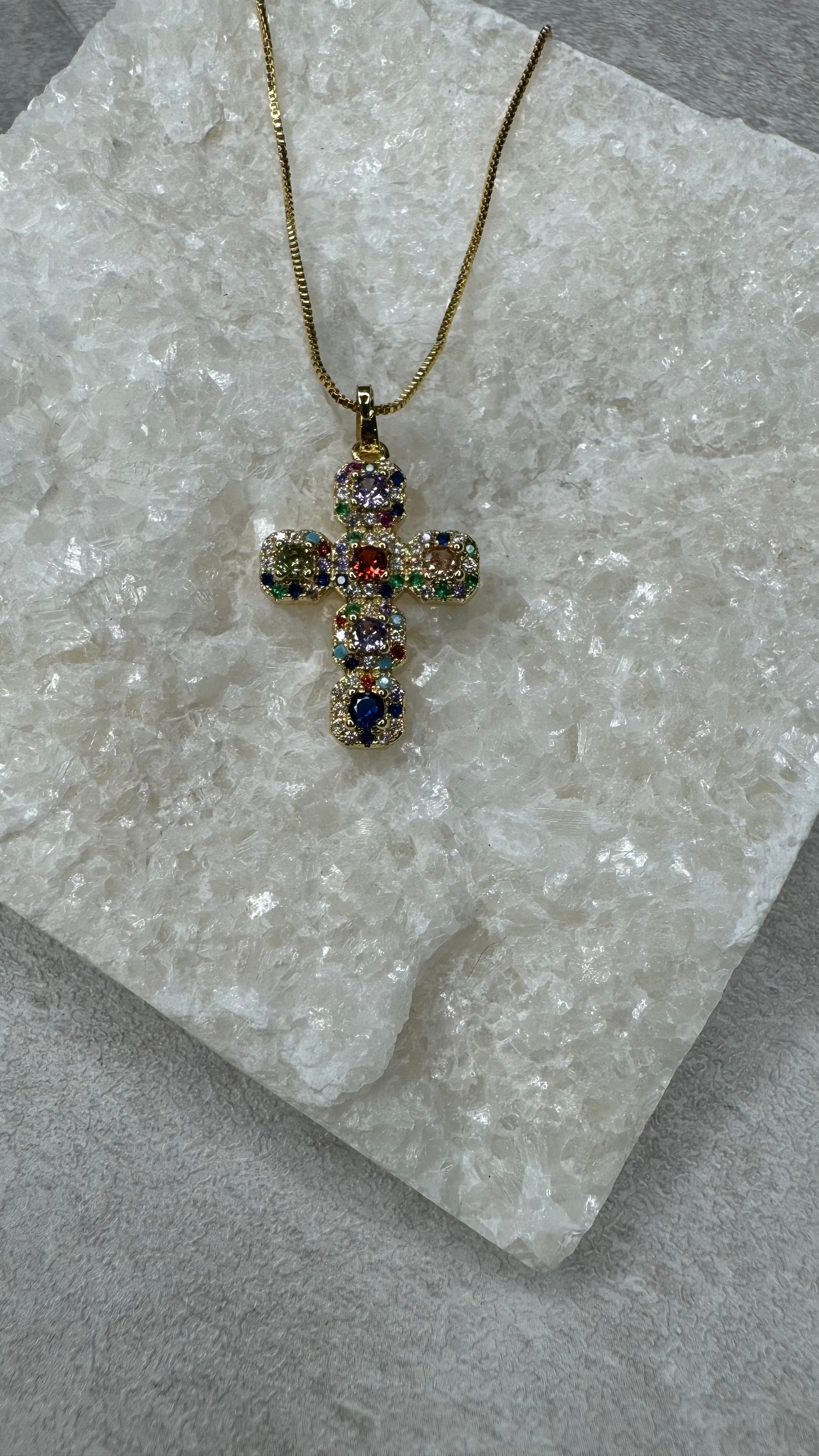 Multicoloured Chunky Cross Necklace