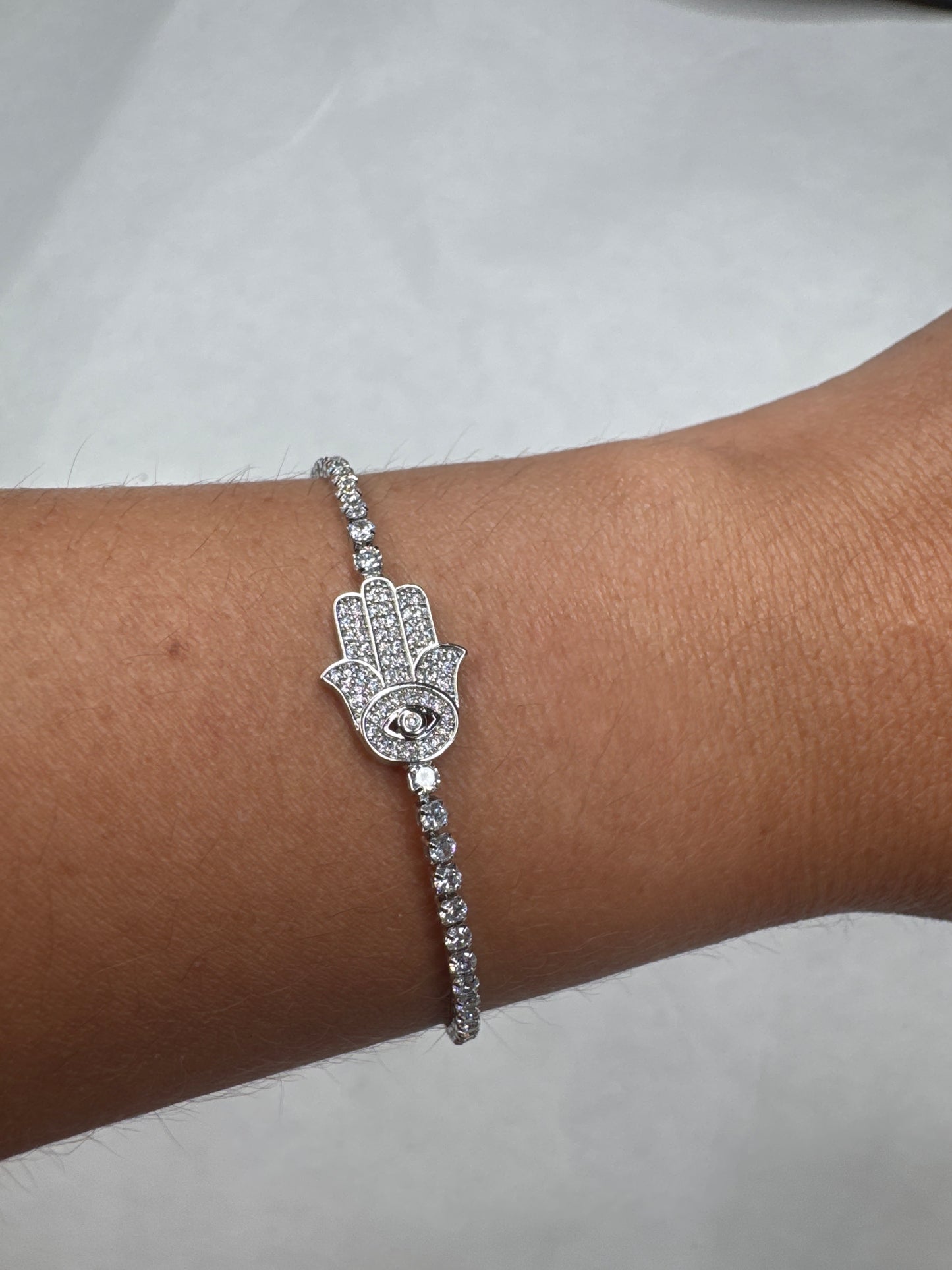 Diamond hamsa silver bracelet