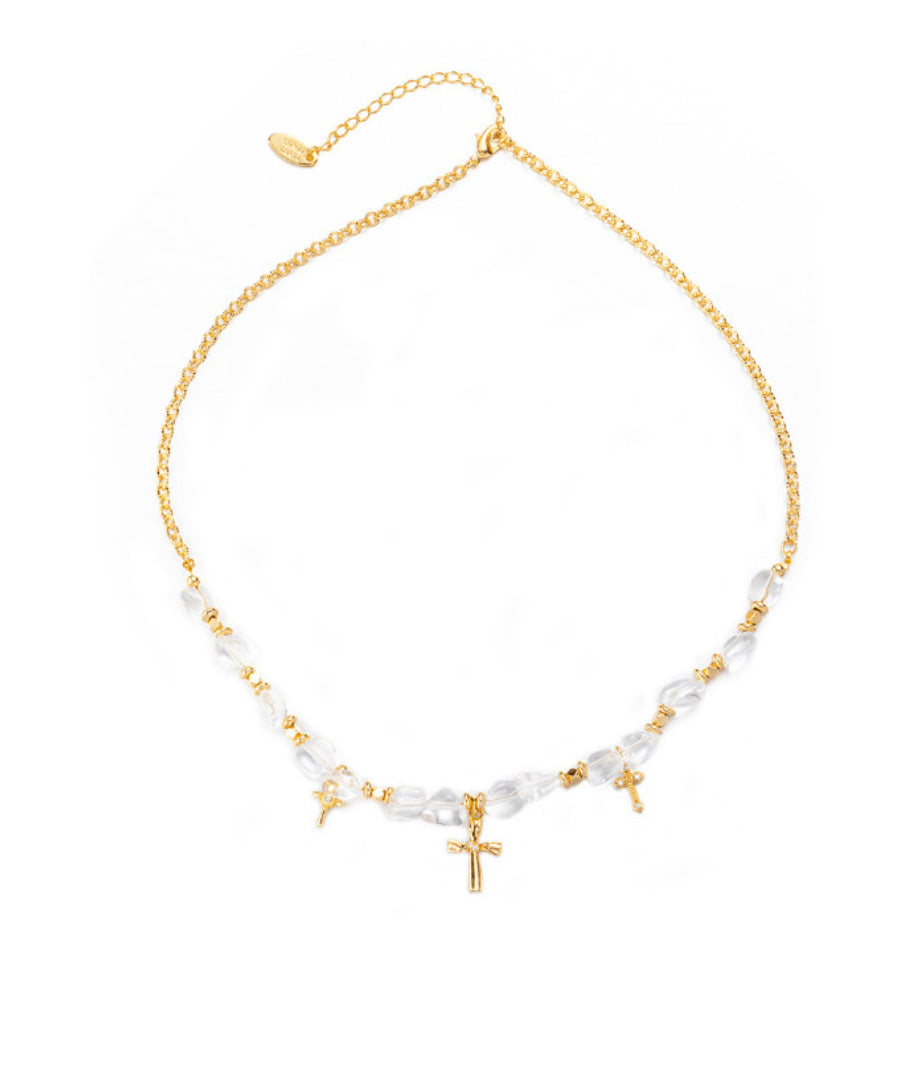 Gold & Crystal Cross Necklace