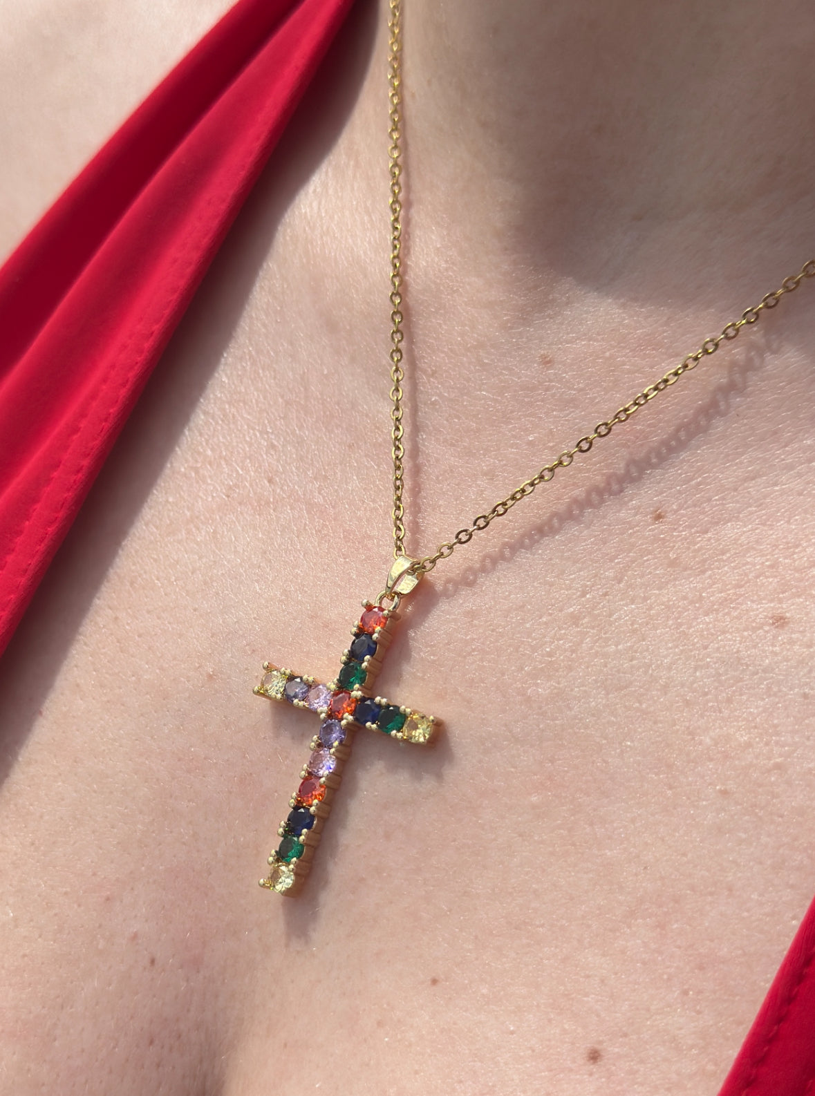 Rainbow large cross necklace