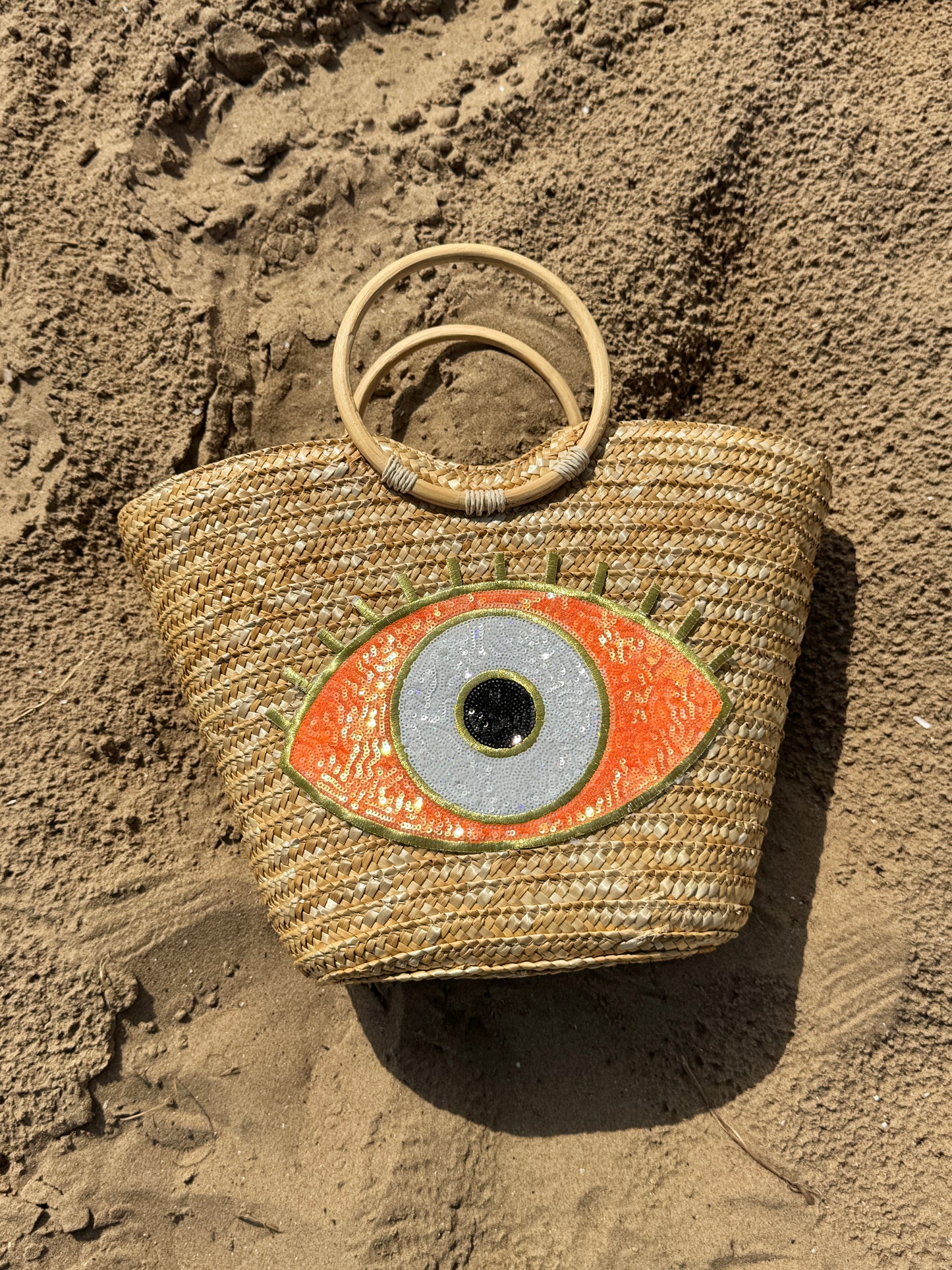 Orange Evil Eye Beach Bag