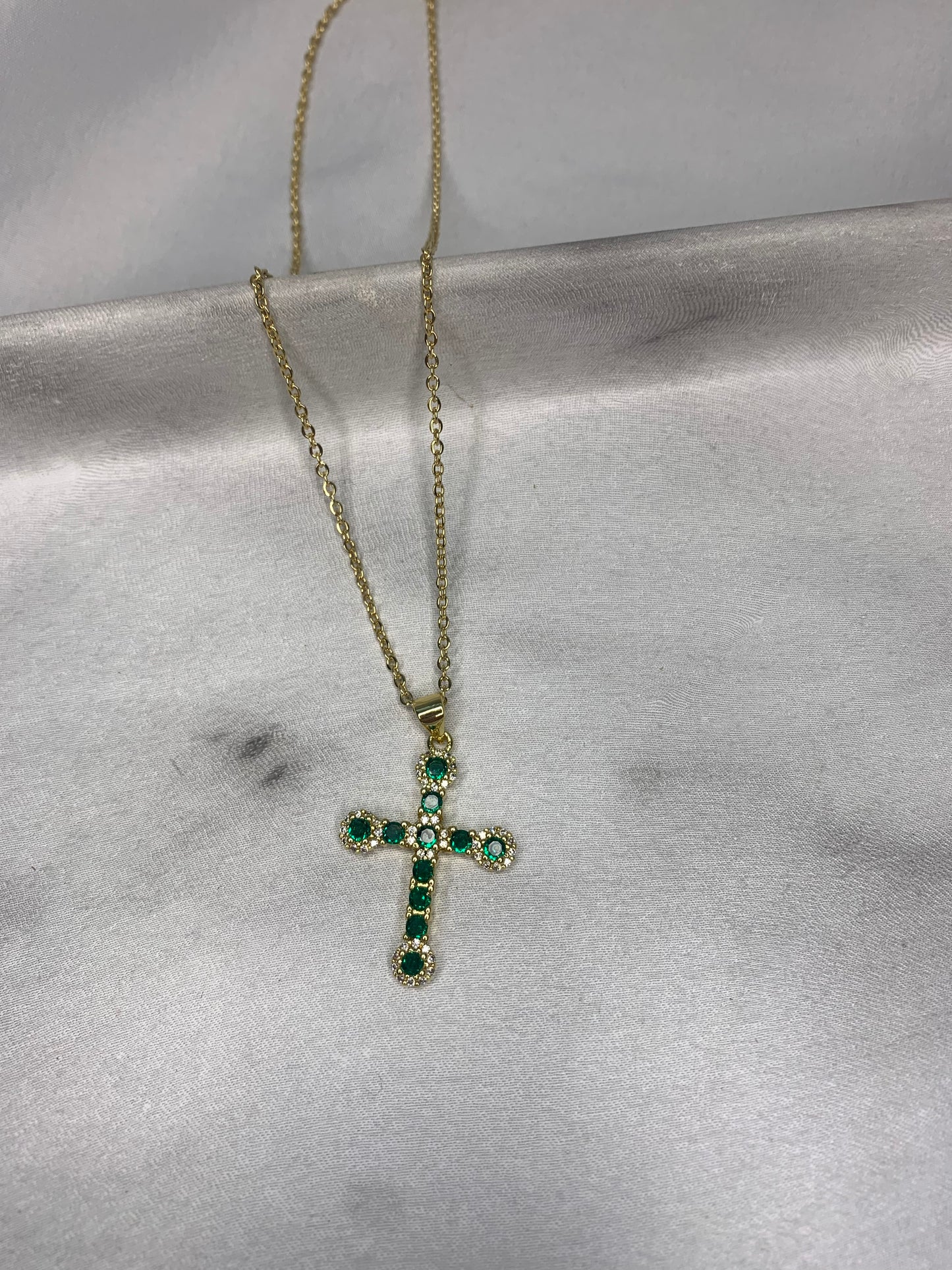 Medium Gold and Green Cross Necklace