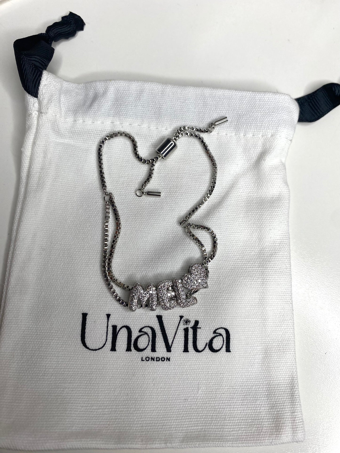 Mini Diamond Initial Letter bracelet - SILVER