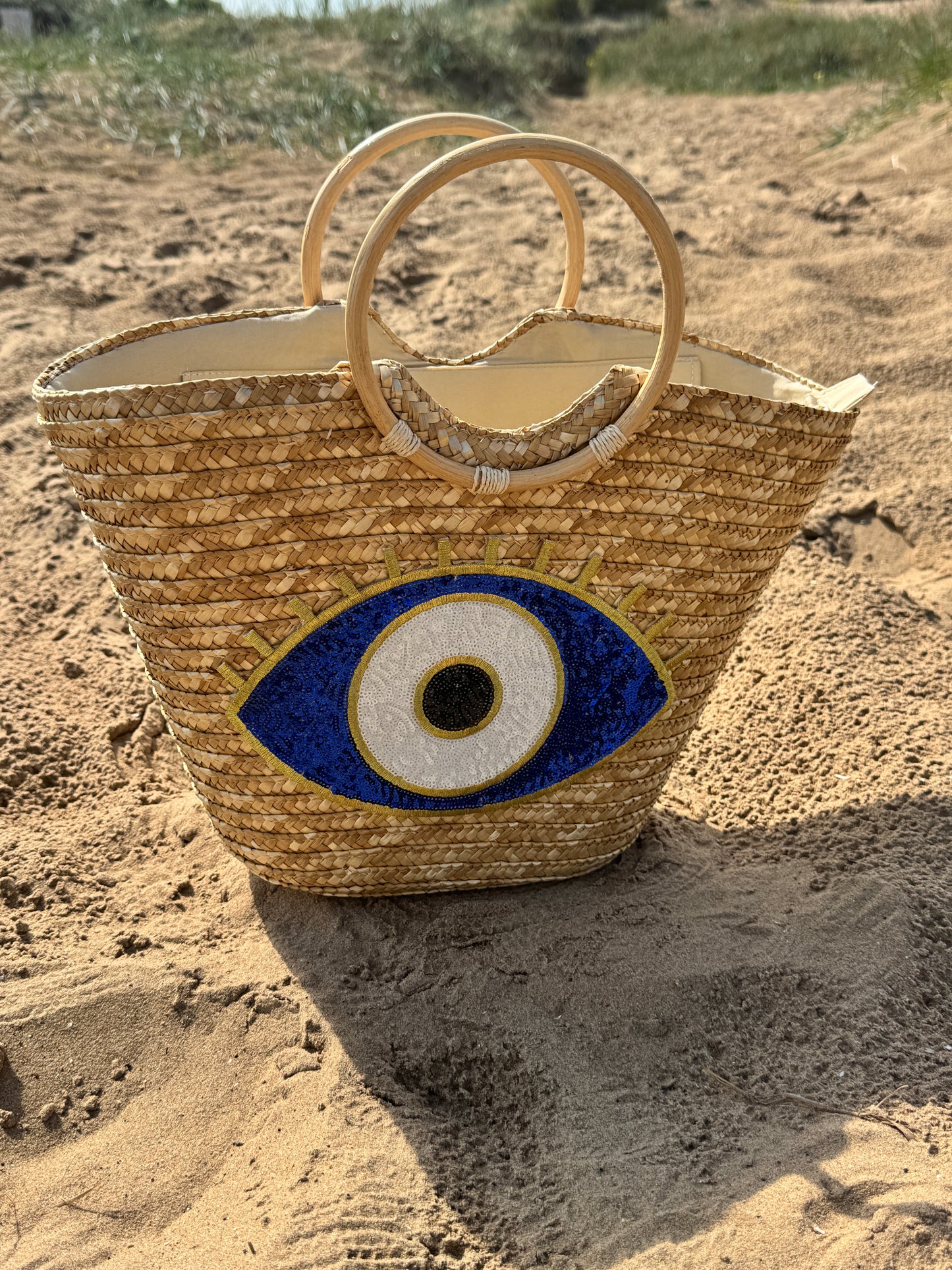 Blue Evil Eye Beach Bag