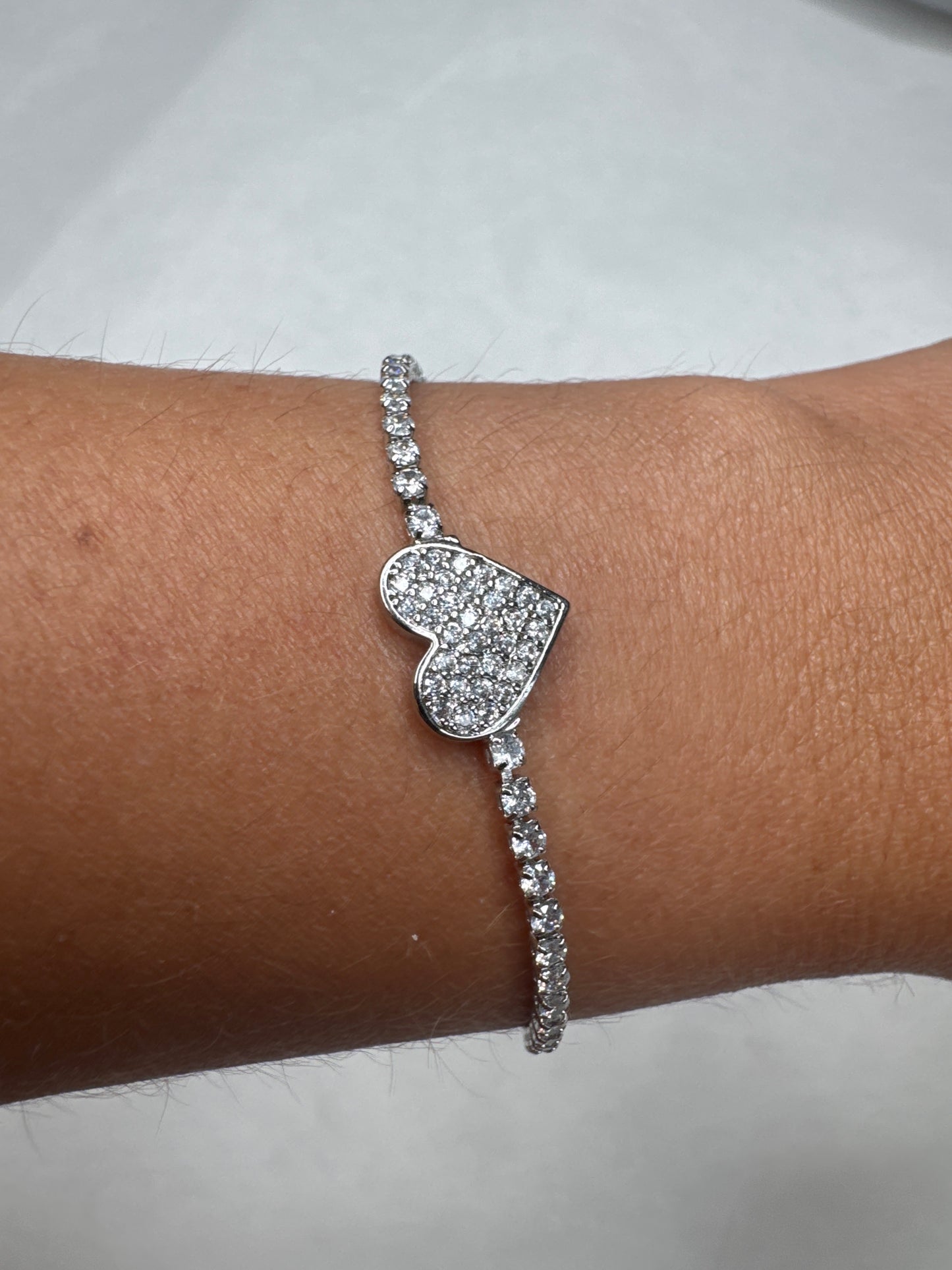 Diamond heart bracelet - silver