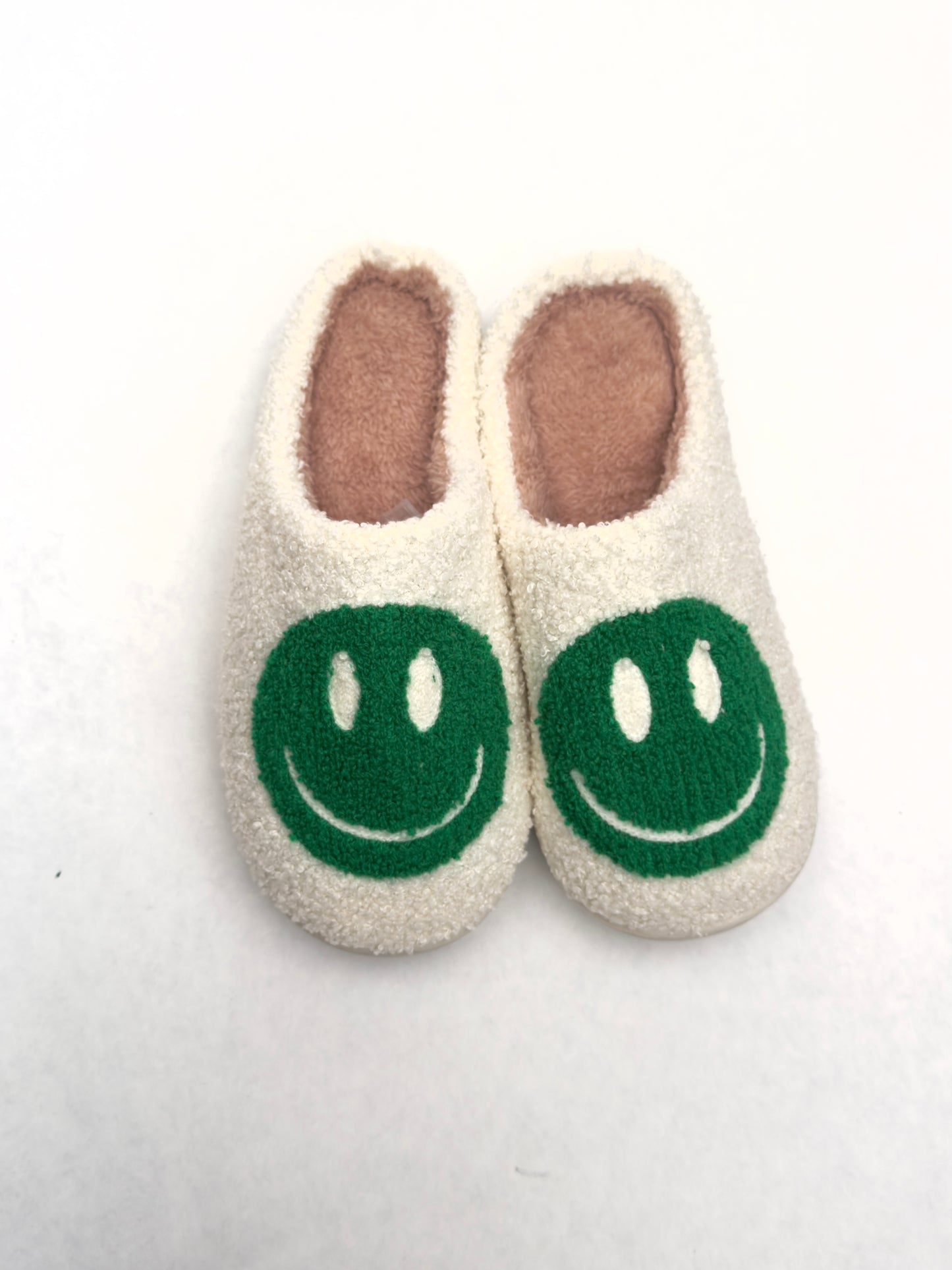 Green smiley face slippers