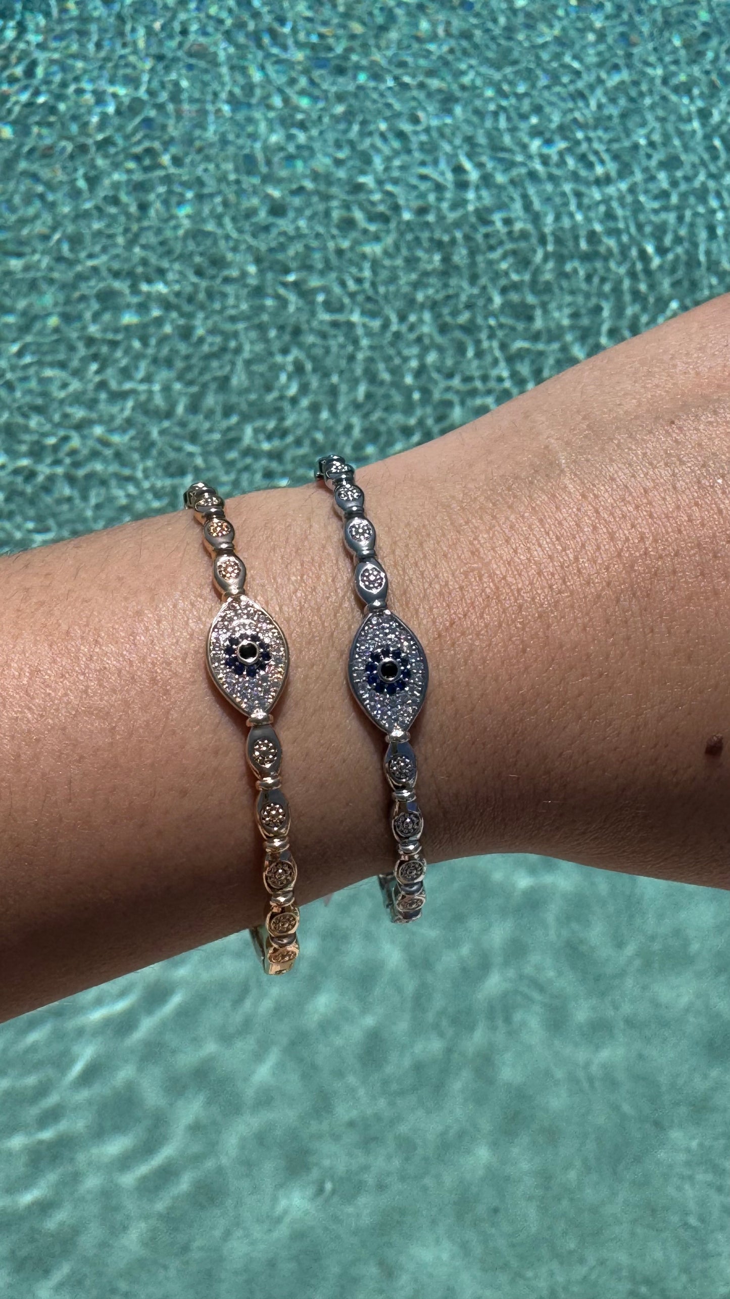 Diamond Evil eye bangle - Silver or Gold