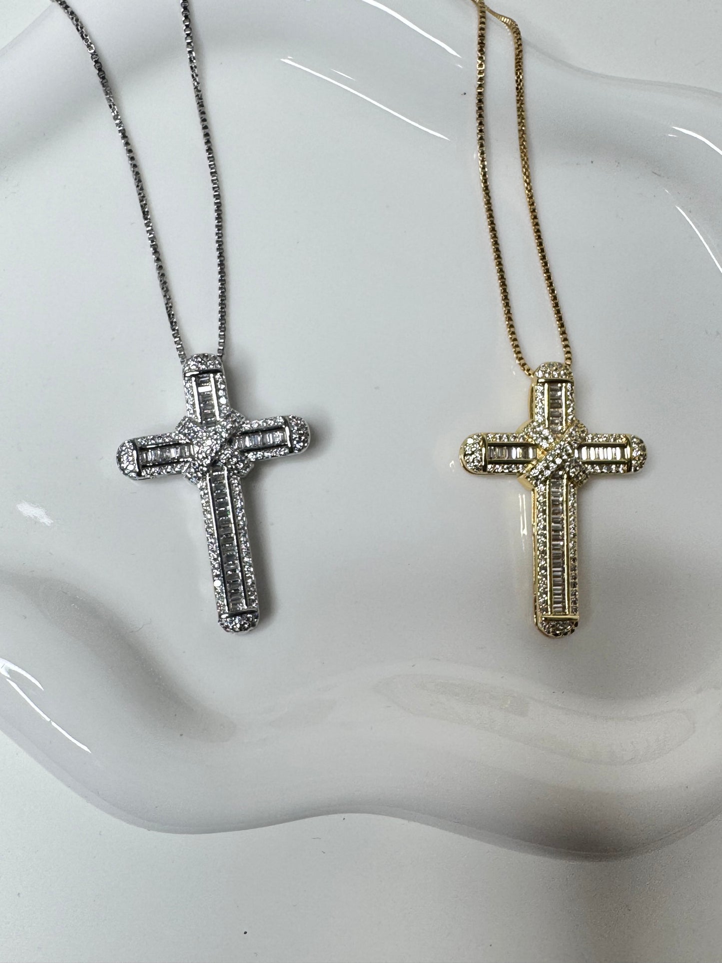 Long Cubic Zirconia Cross Necklace
