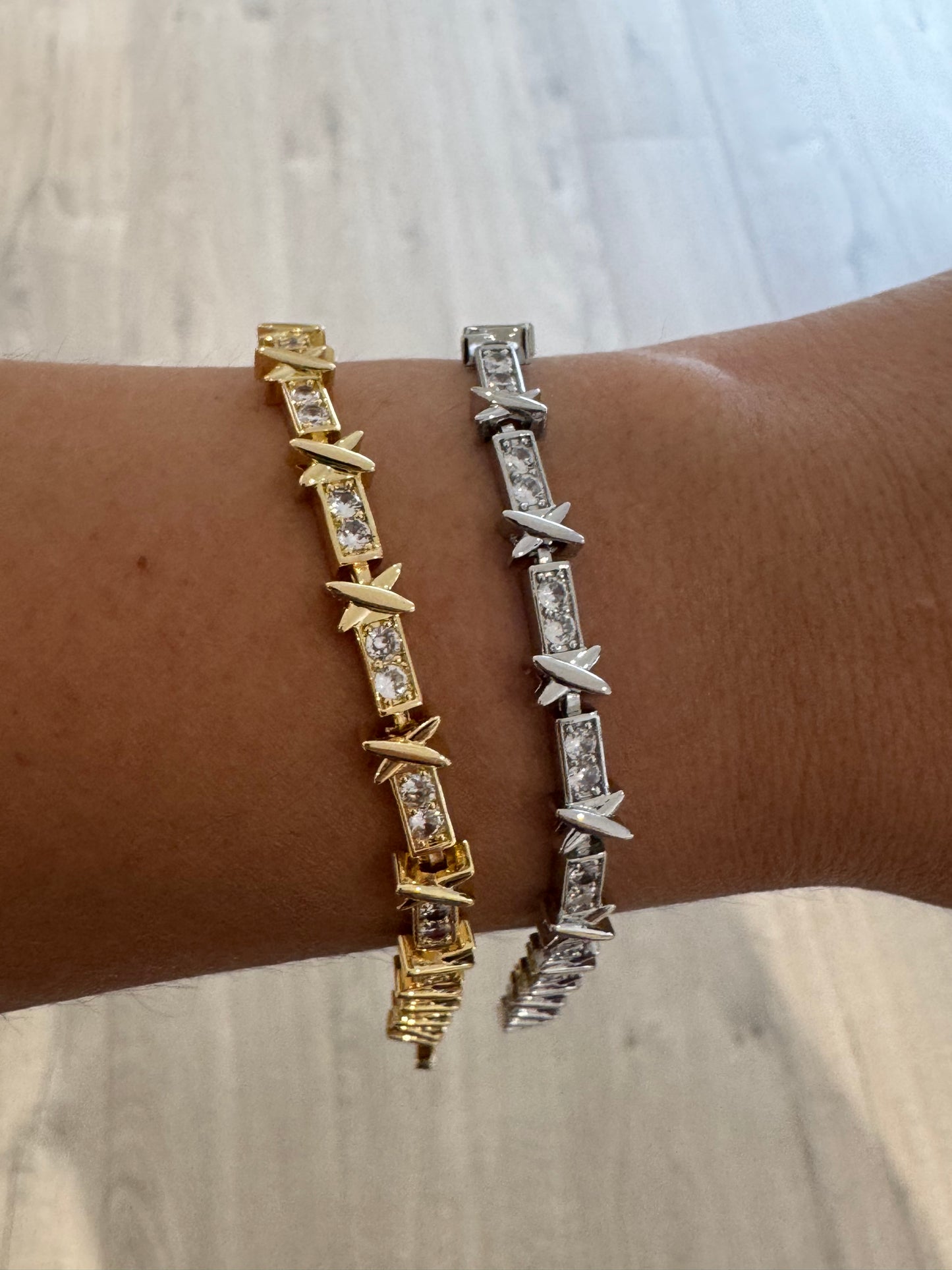 Diamond Cross Bracelet - Gold or Silver