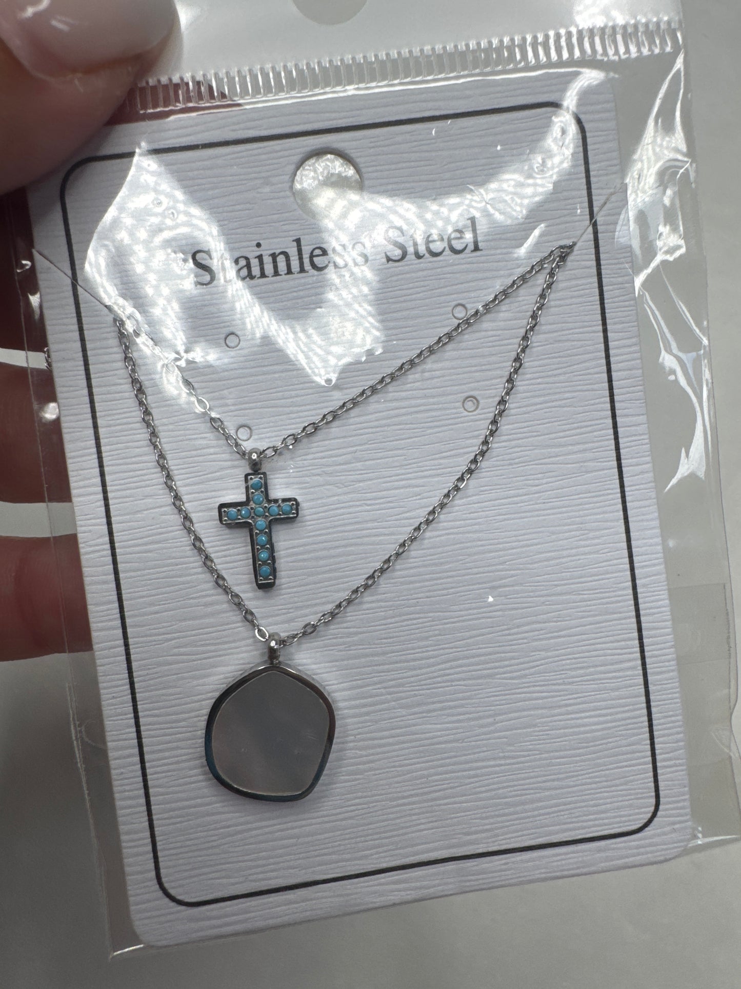 Cross double chain necklace