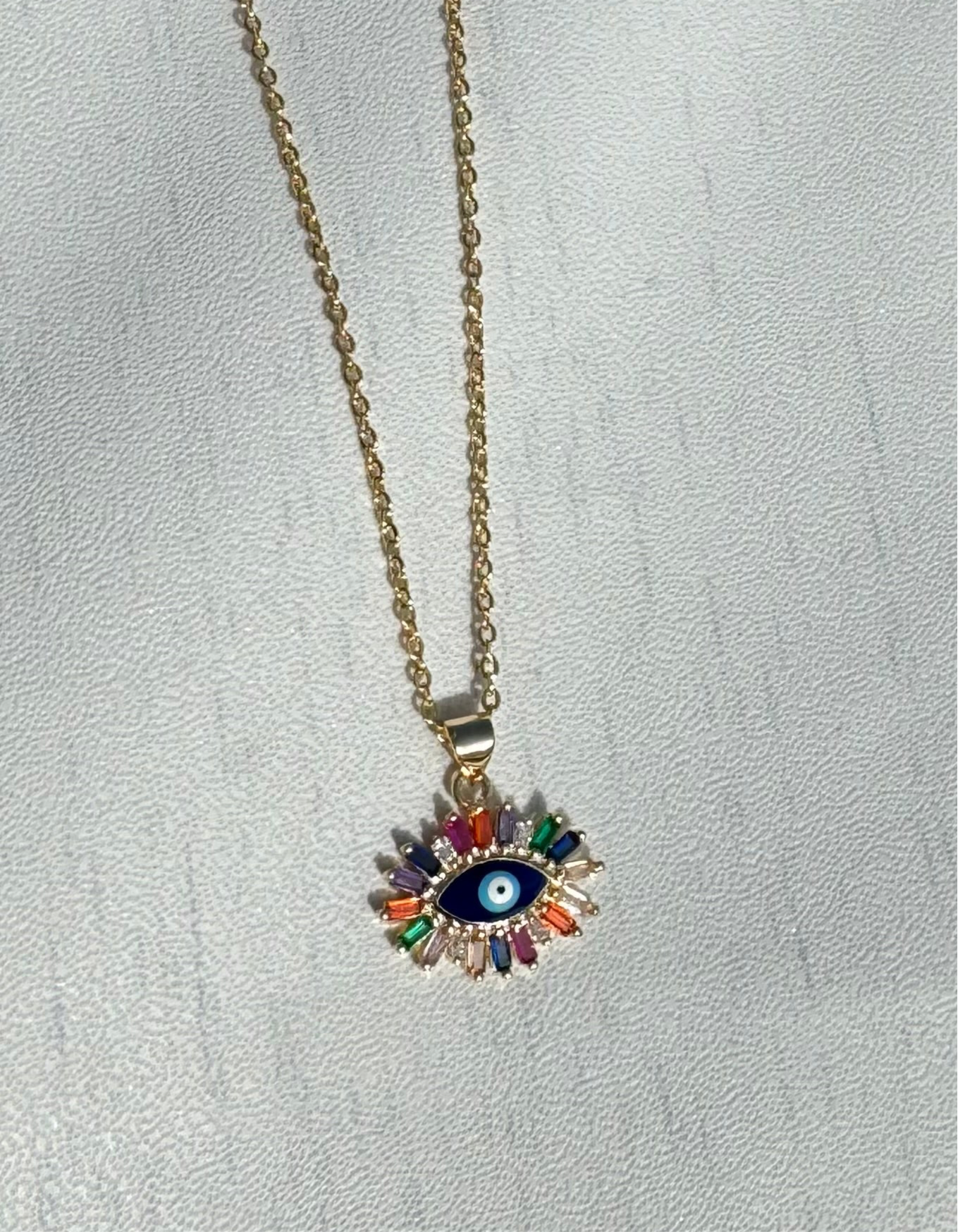 Multicoloured Cubic Zirconia Evil Eye Vintage Necklace