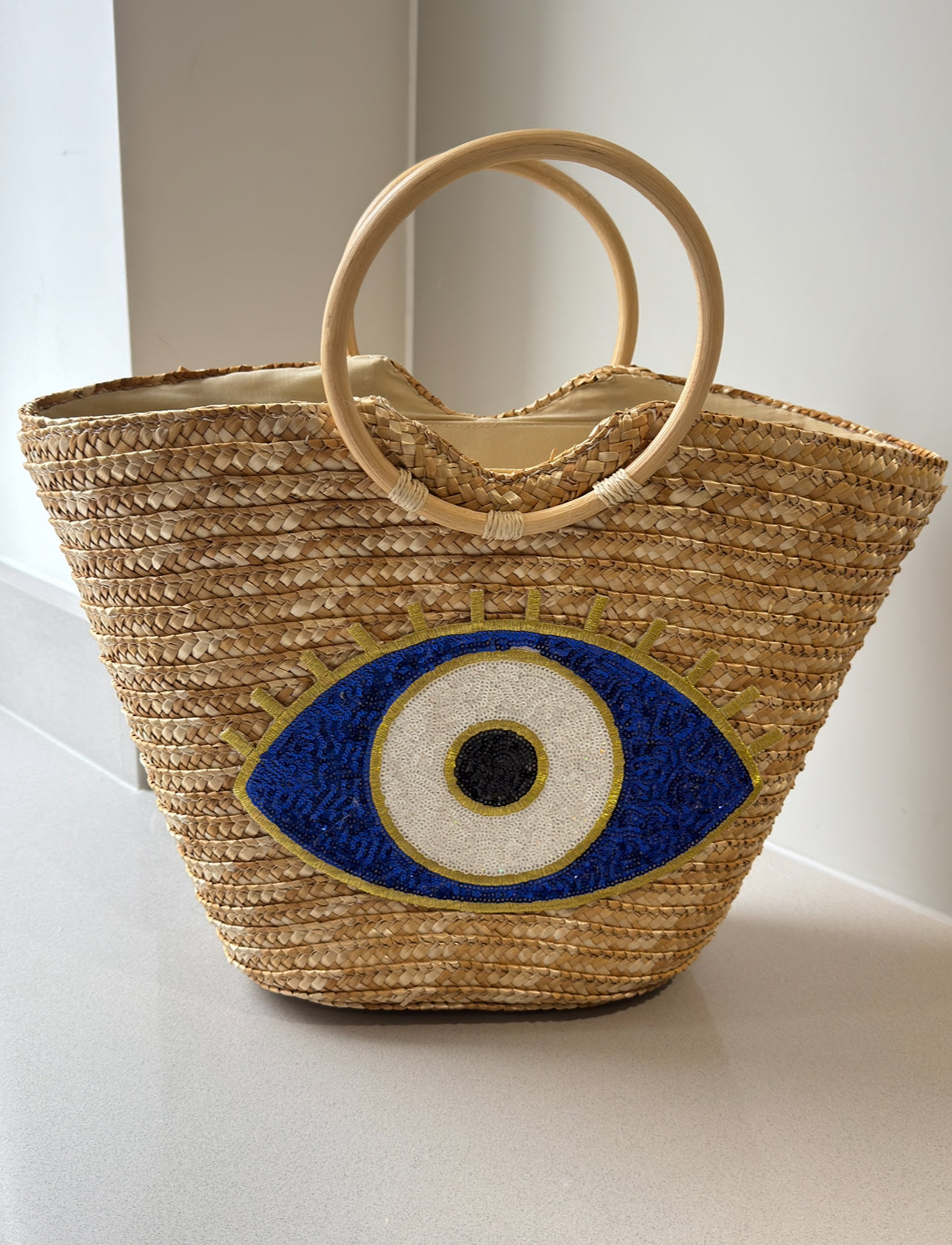 Blue Evil Eye Beach Bag