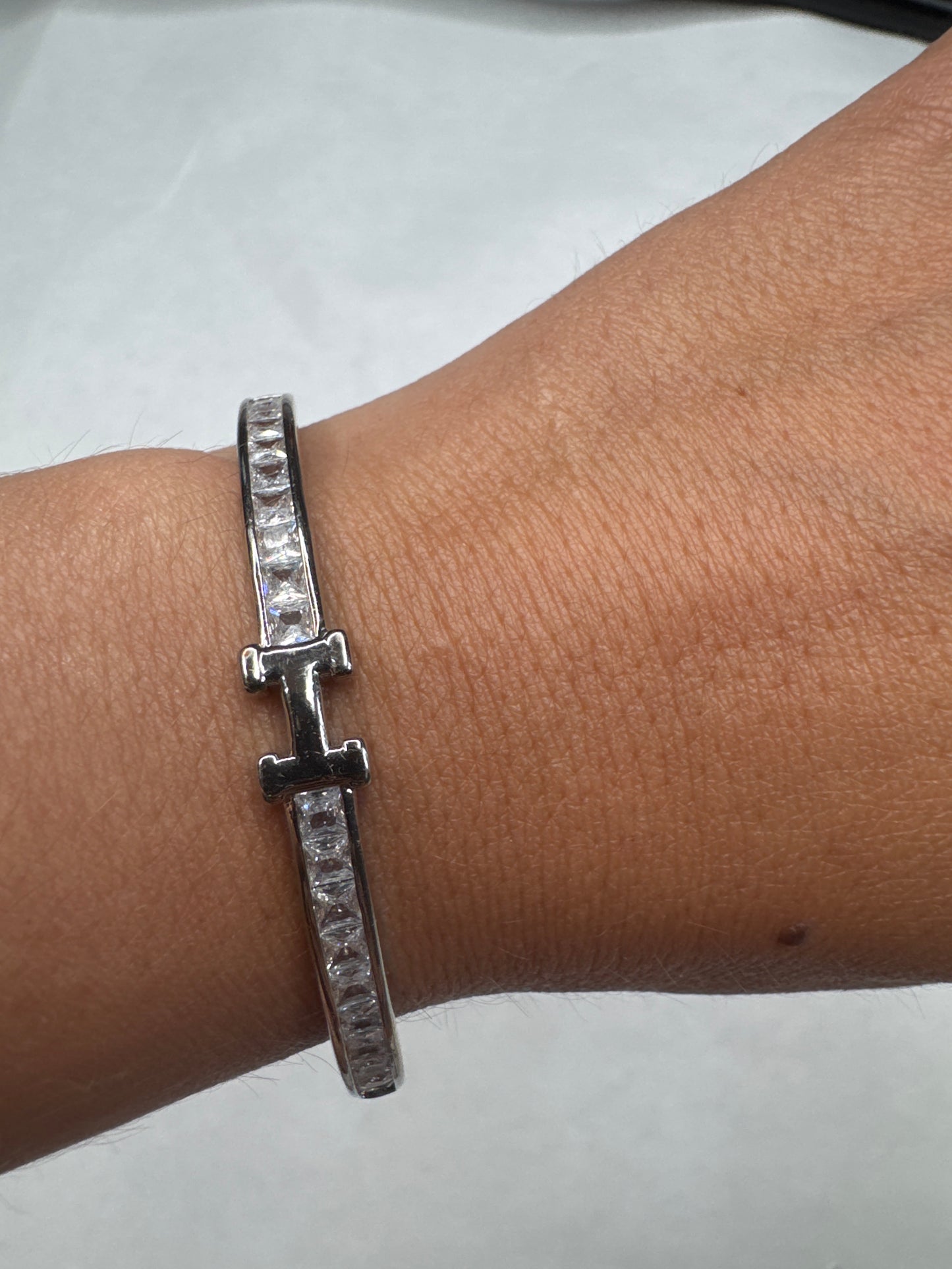 H diamond silver bangle