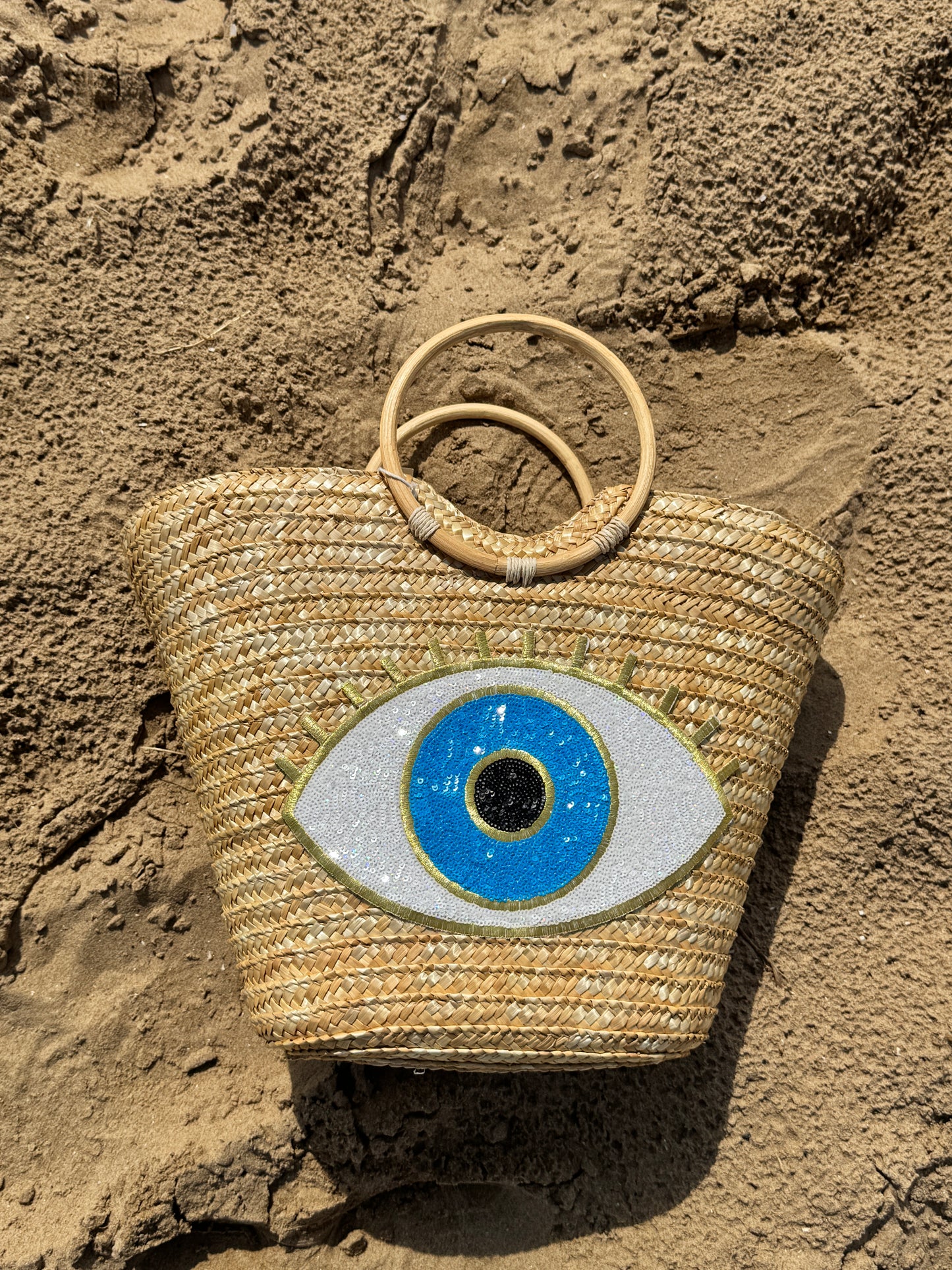 White Evil Eye Beach Bag