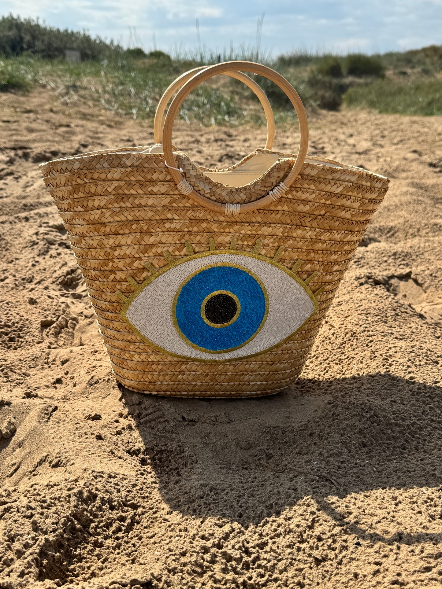 White Evil Eye Beach Bag