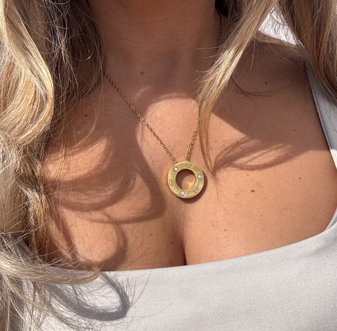 Large Gold Diamond Circle Necklace