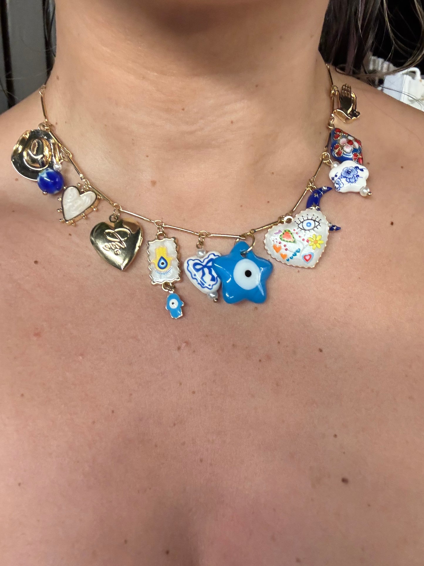 Locket Charm Necklace - Blue