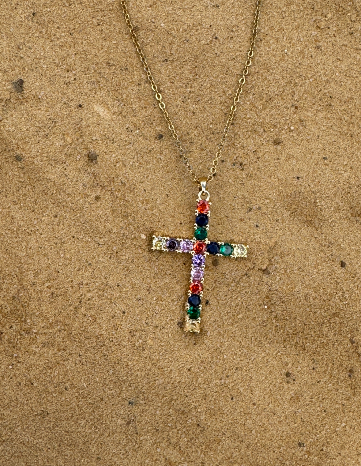 Rainbow large cross necklace