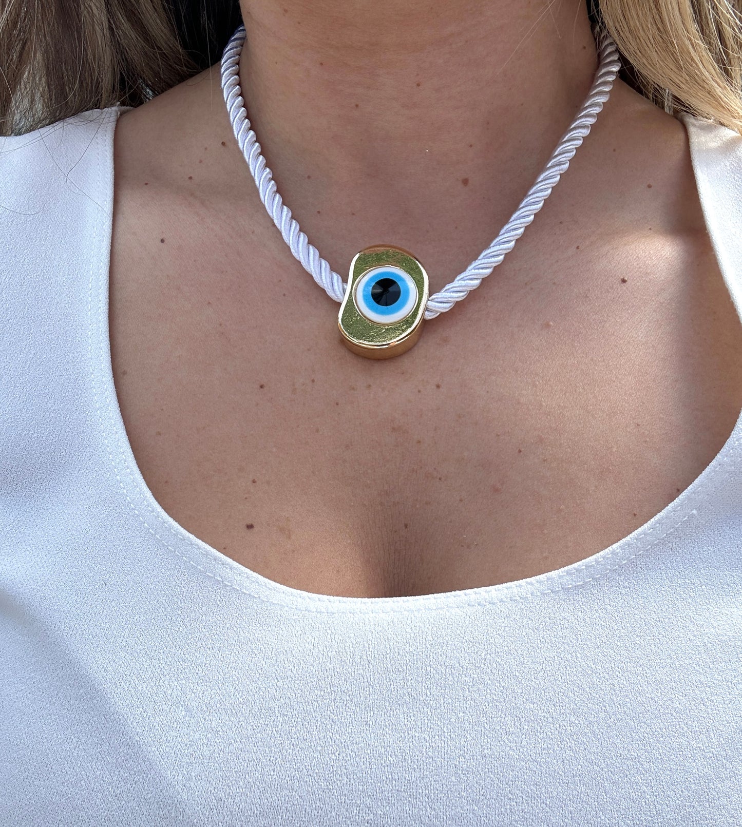 Evil Eye White Rope Necklace