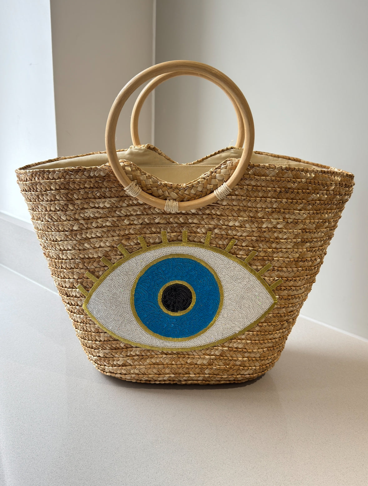 White Evil Eye Beach Bag
