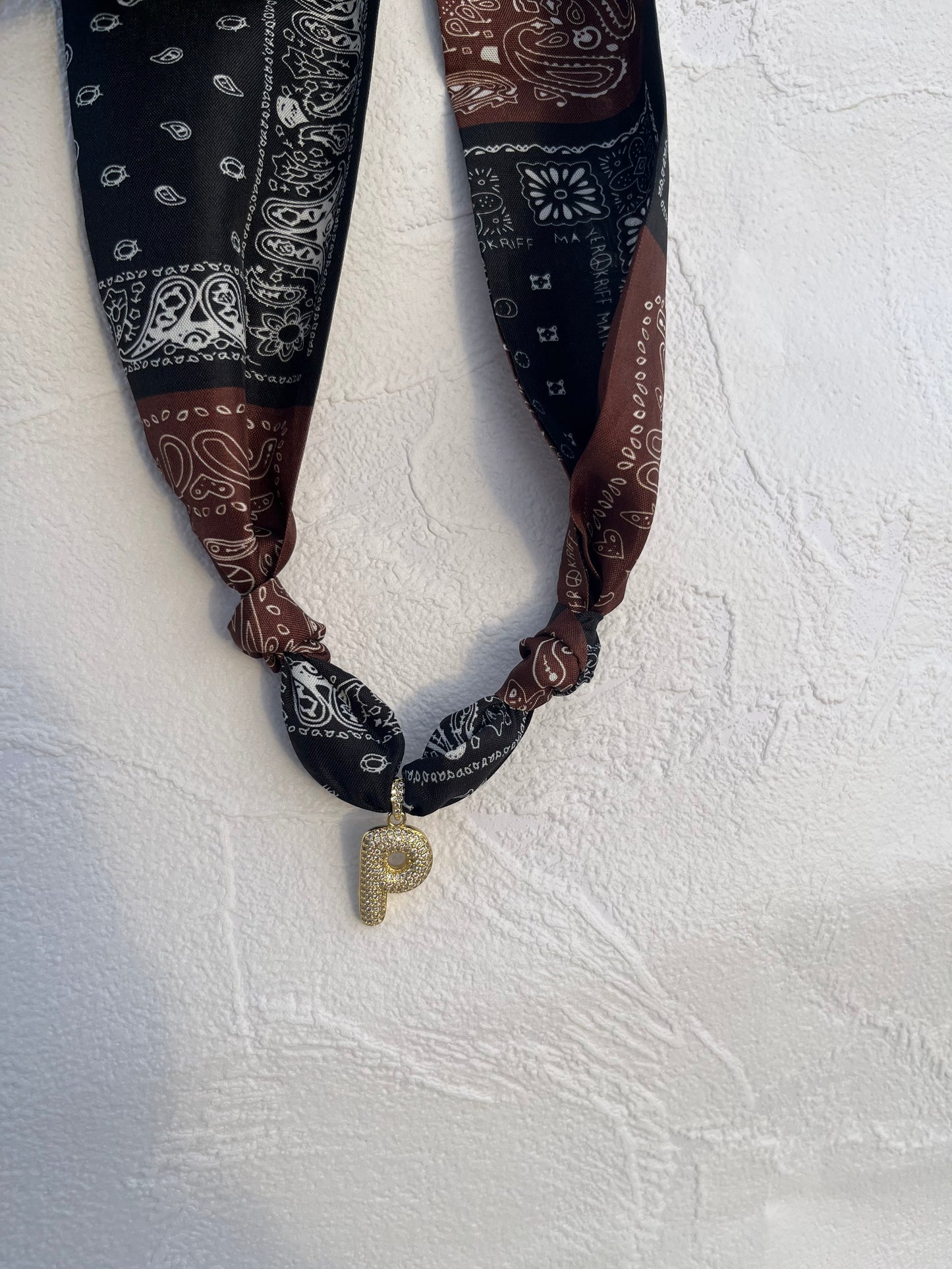 Initial bubble brown & black bandana necklace