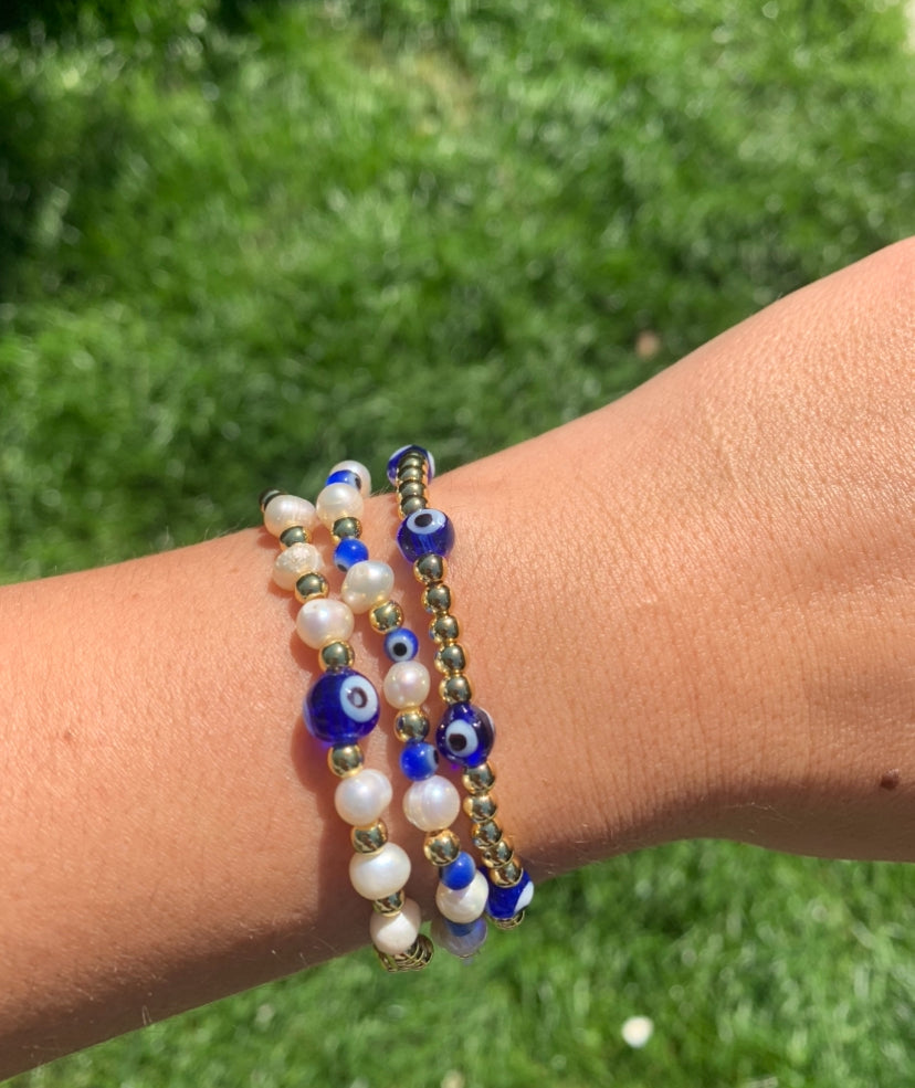 Evil Eye & Pearl 3 Bracelet Set