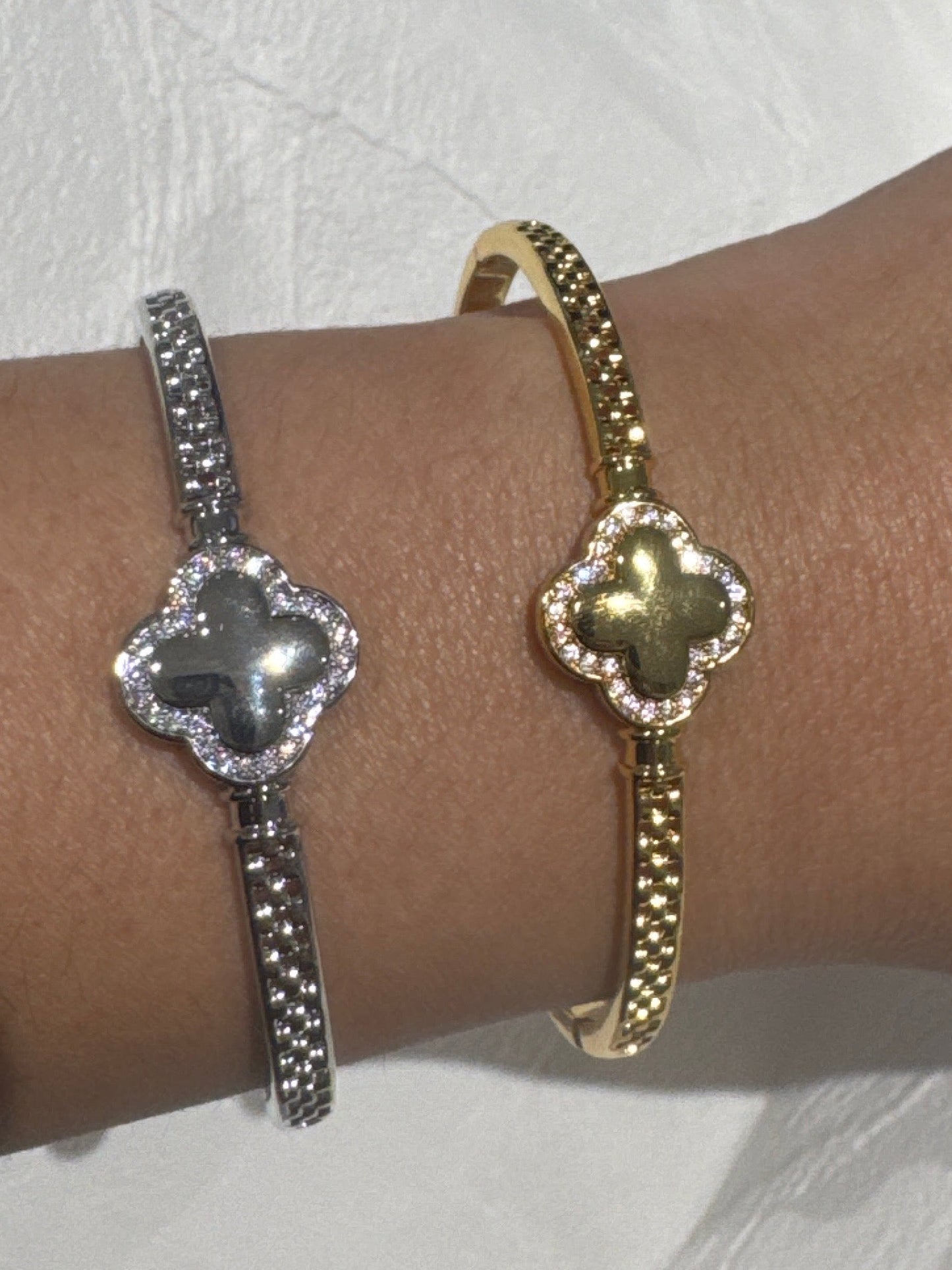 Leaf Diamond Bangle - Gold or Silver