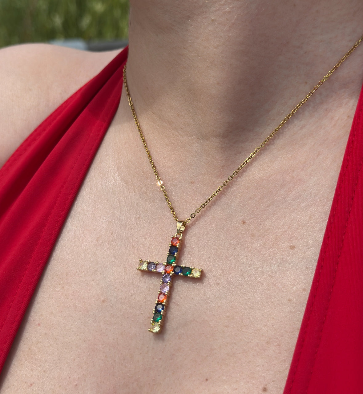 Rainbow large cross necklace
