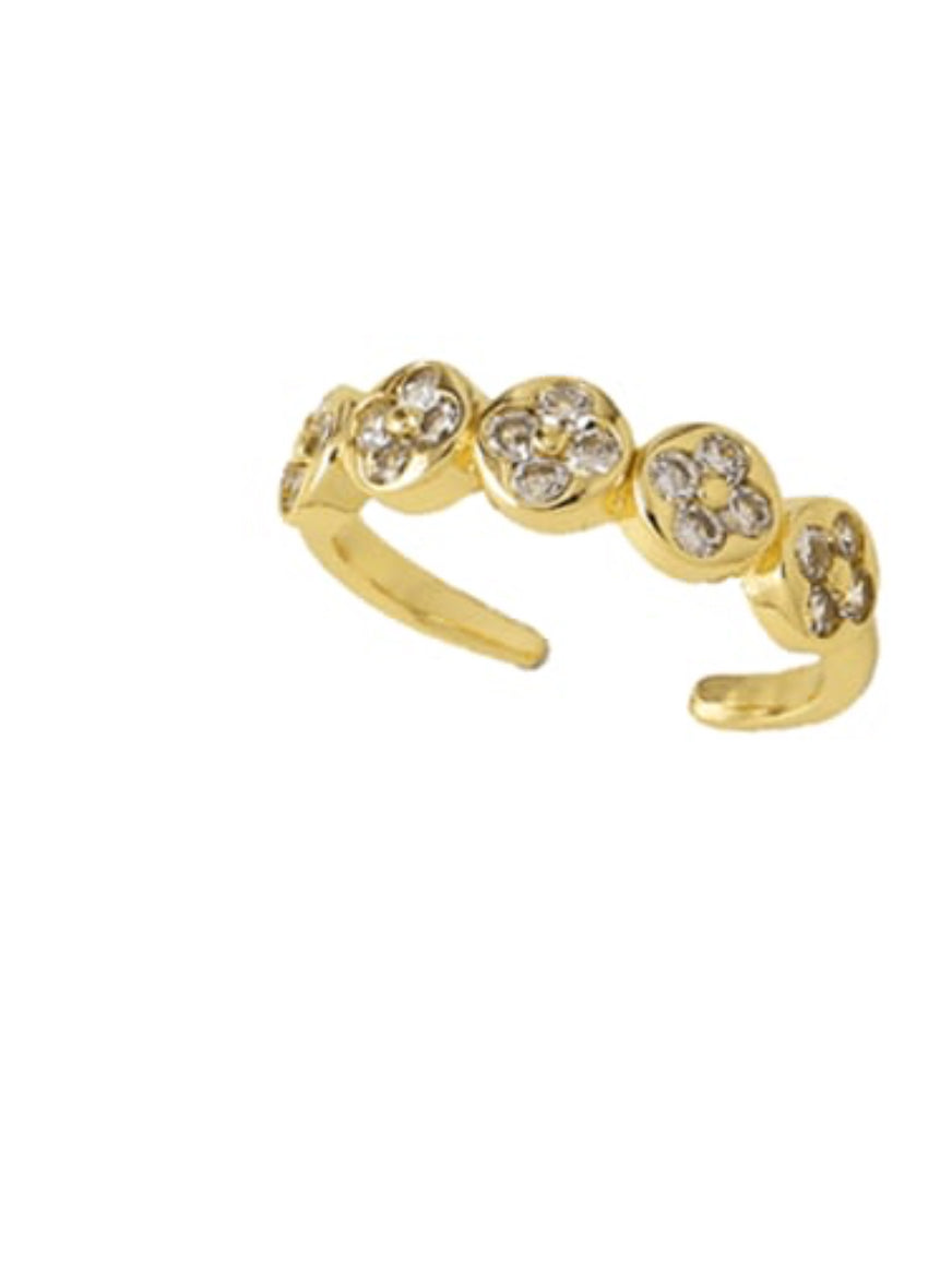 Diamond Flower Gold Adjustable Ring