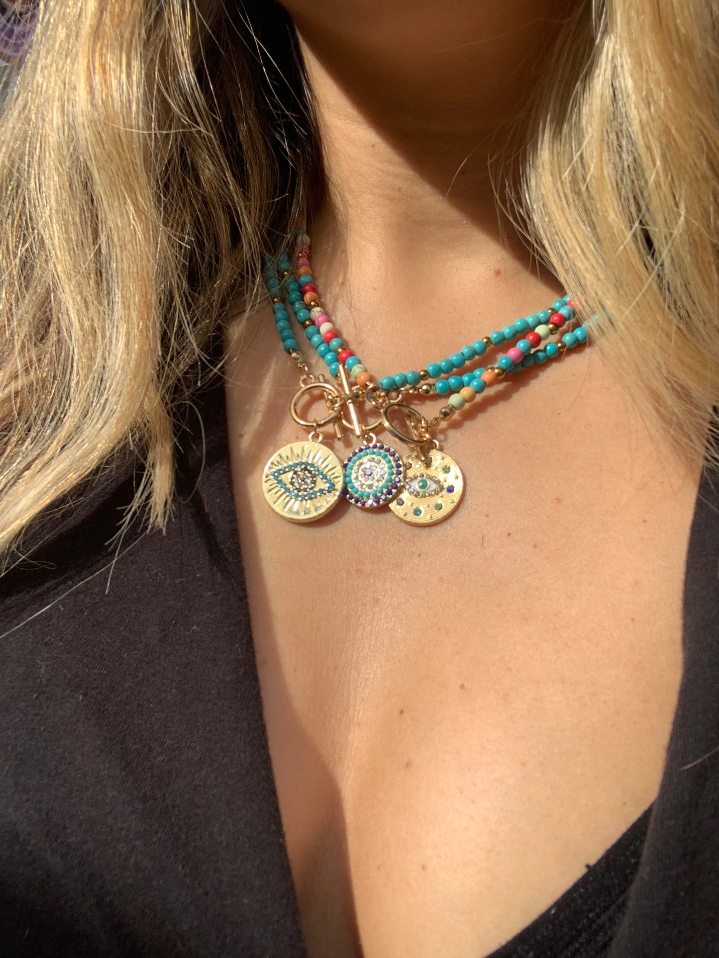 Multicoloured evil eye necklace