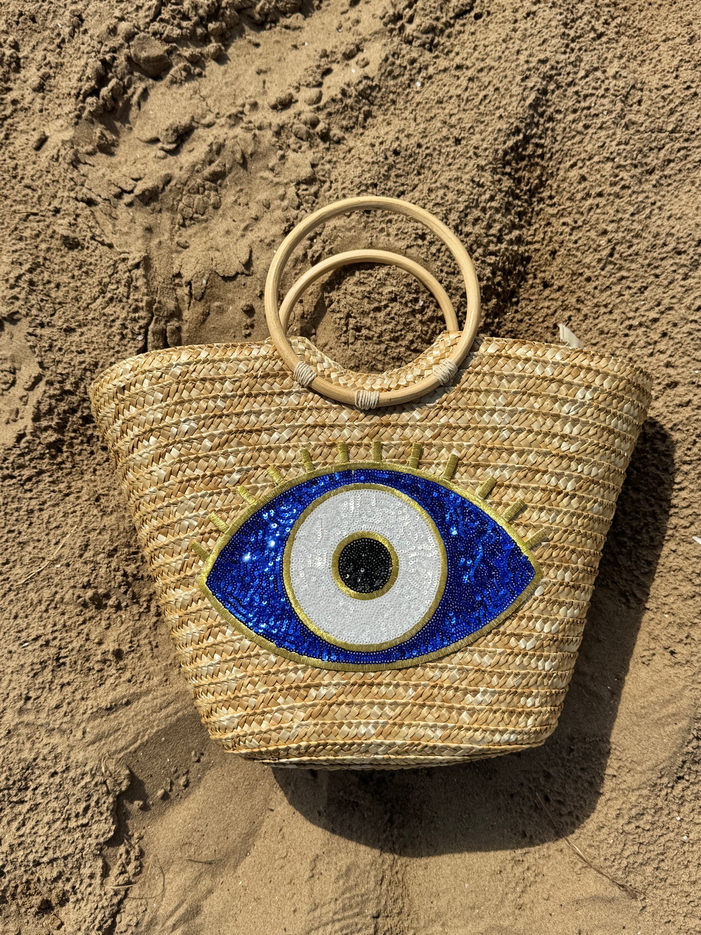 Blue Evil Eye Beach Bag