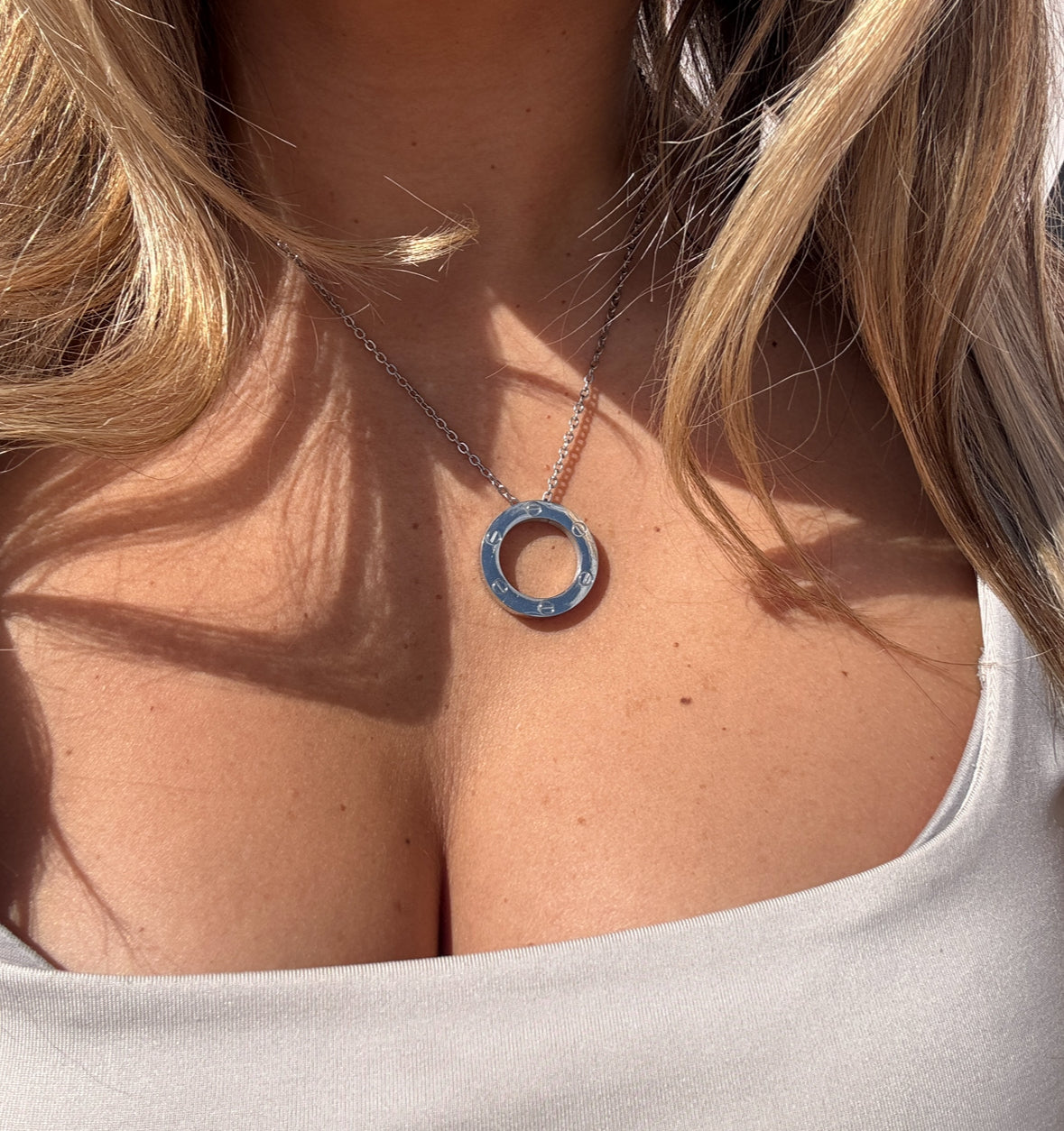 Large Silver Circle Necklace