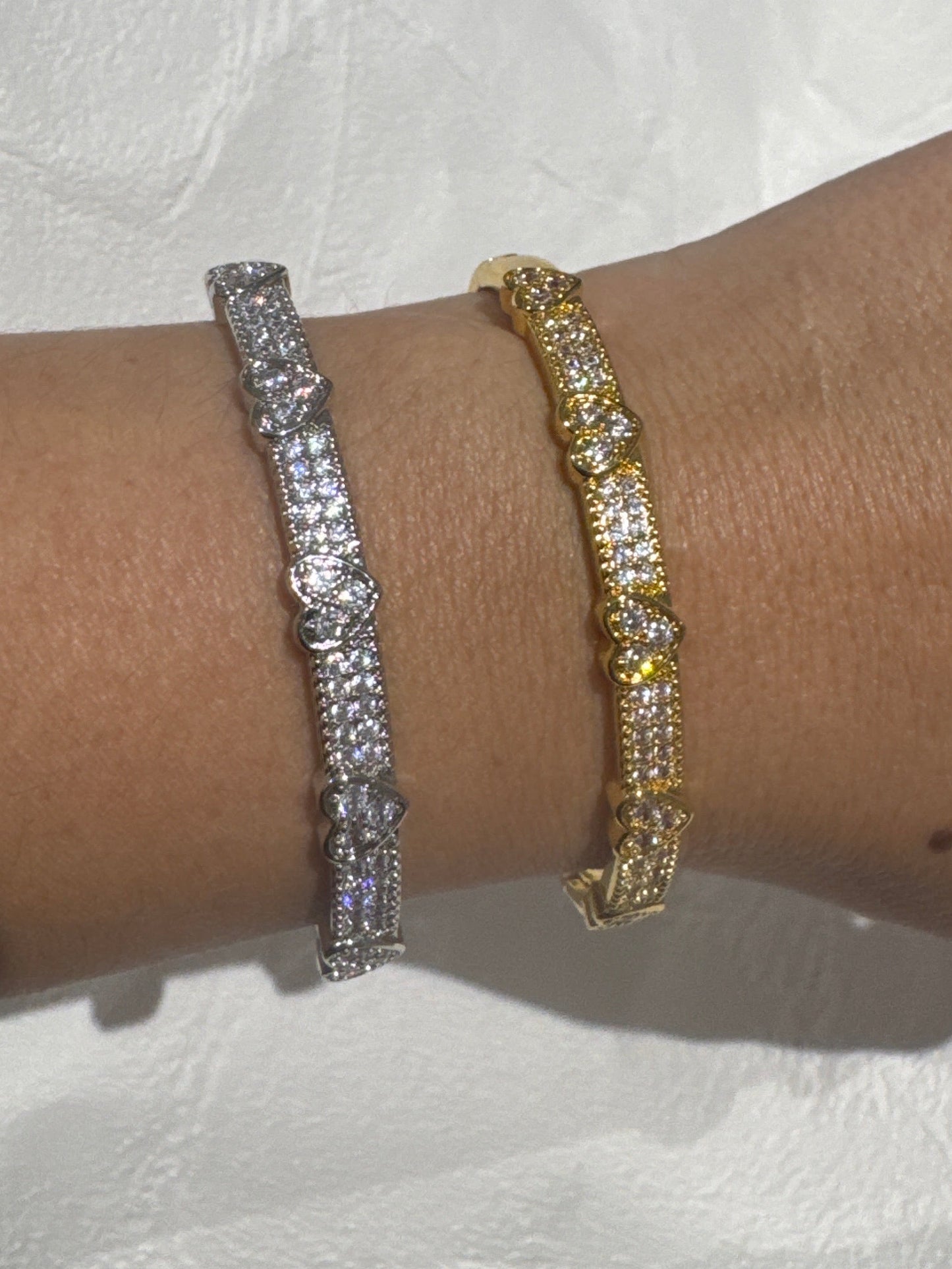 Heart Diamond Bangle - Gold or Silver
