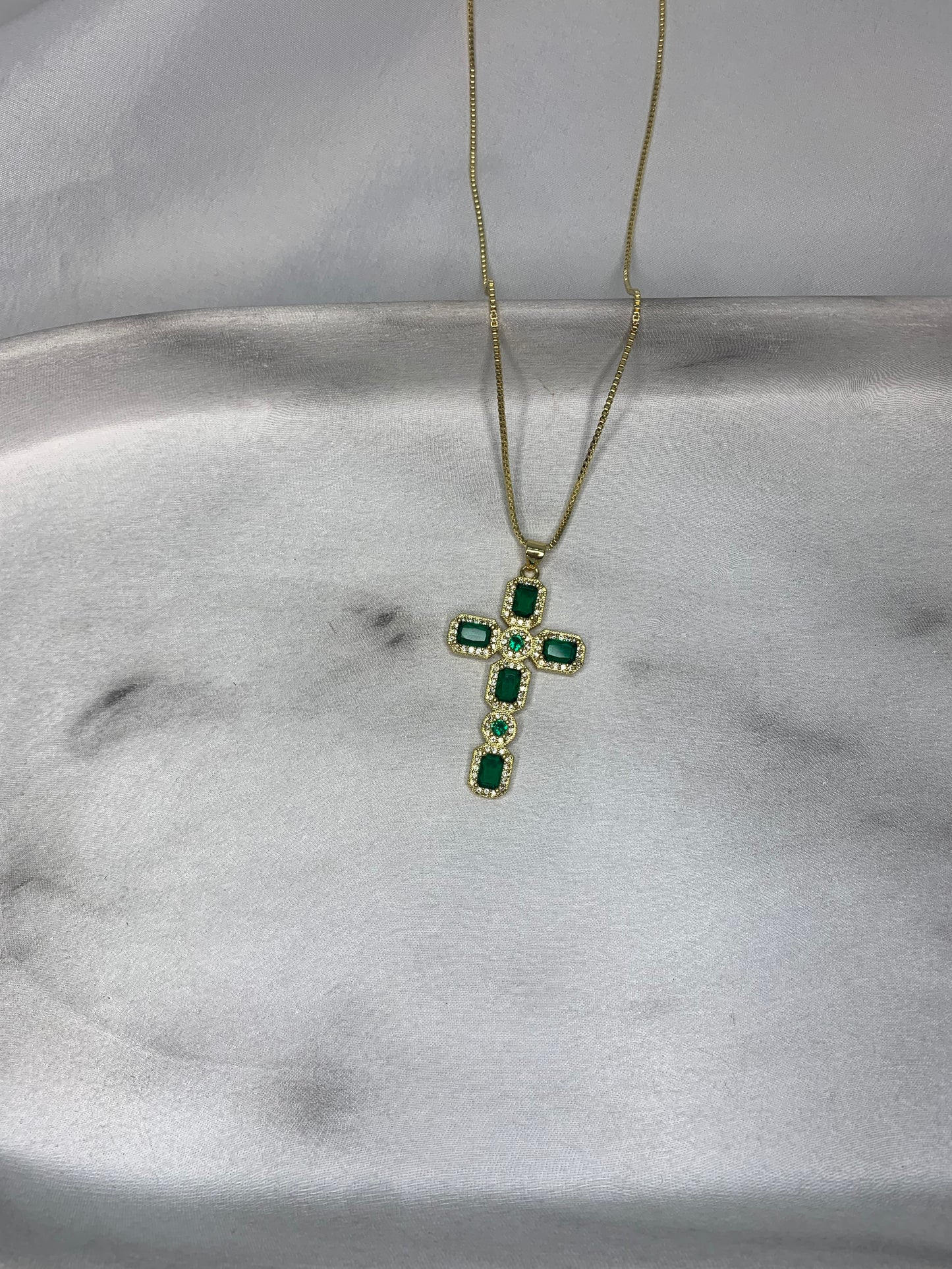 Green Stone Cross Necklace