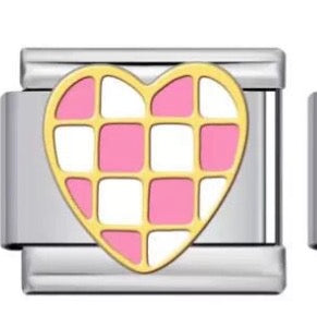 PINK CHEQUERED HEART - SILVER