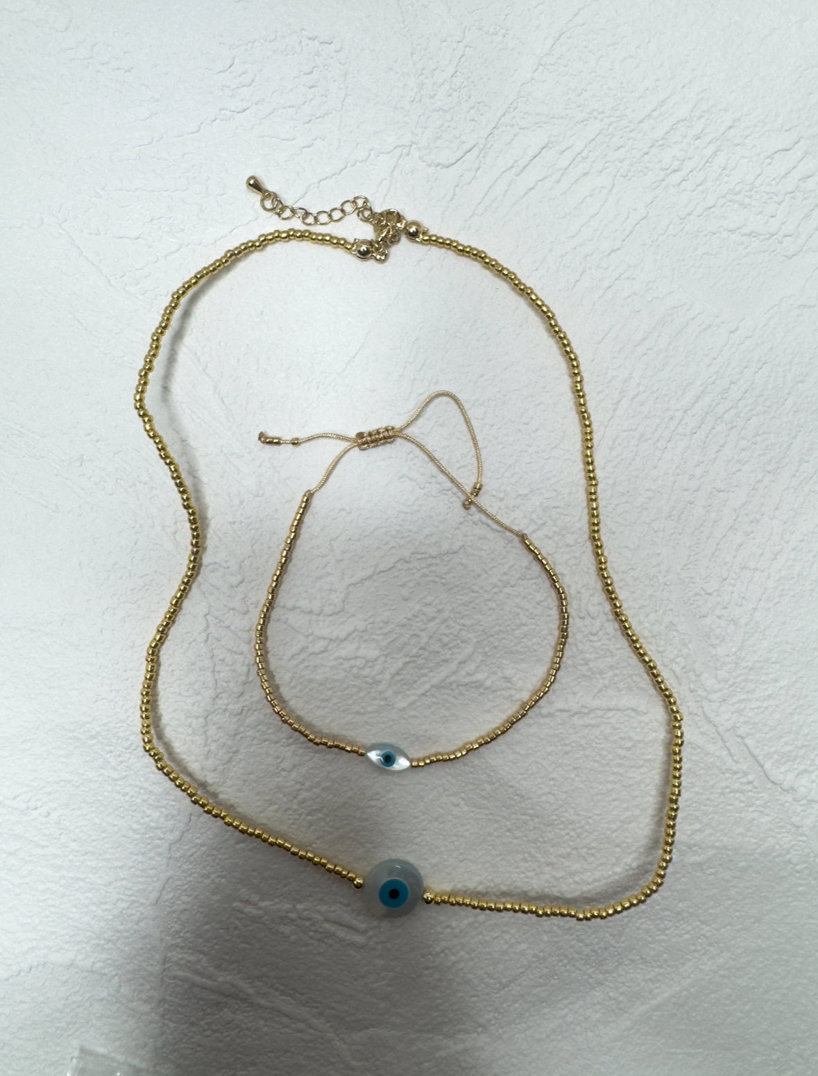 Evil eye necklace and bracelet set