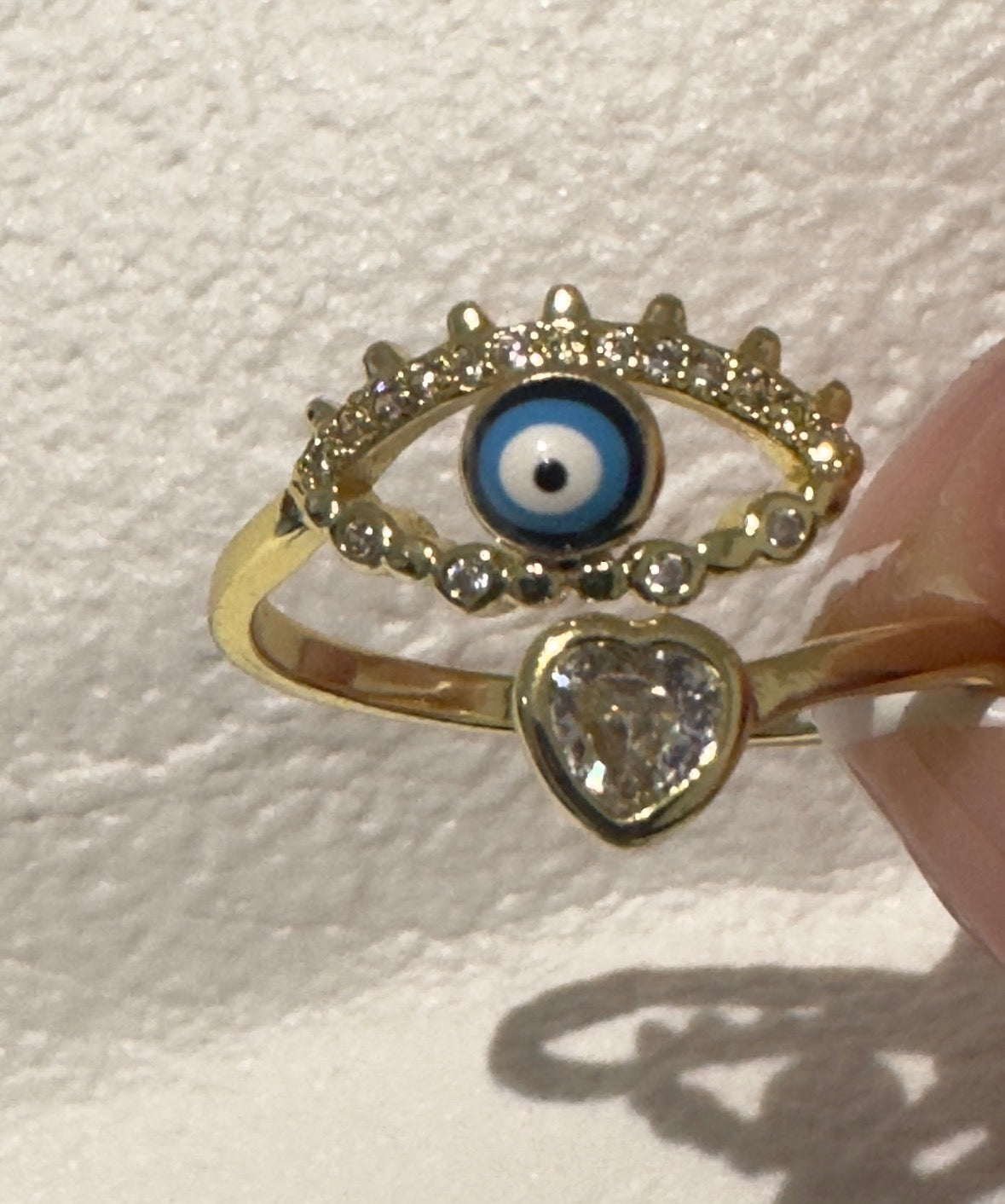 Diamond Evil Eye Diamond Heart Adjustable Ring