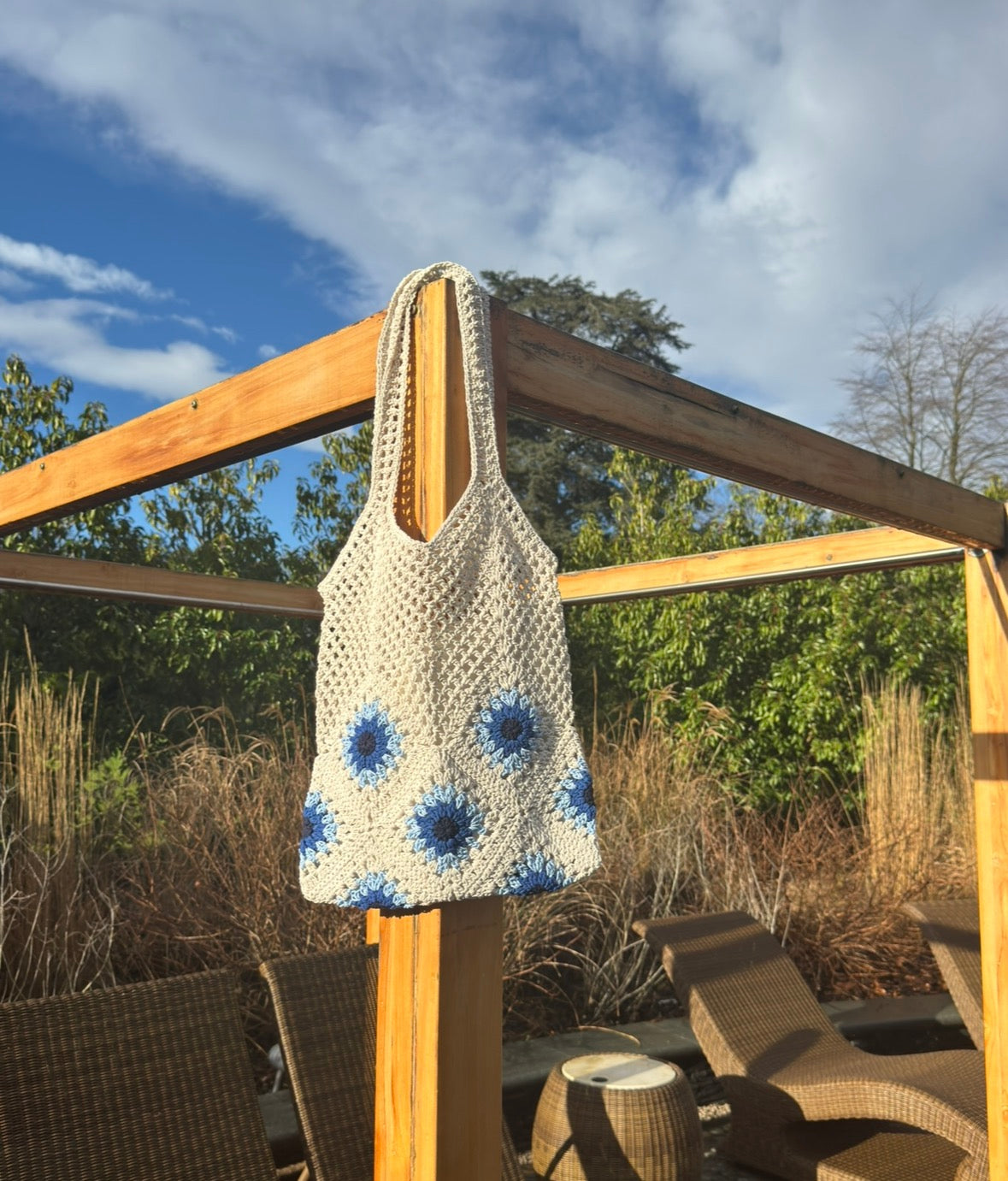 Evil Eye Crochet Tote Bag