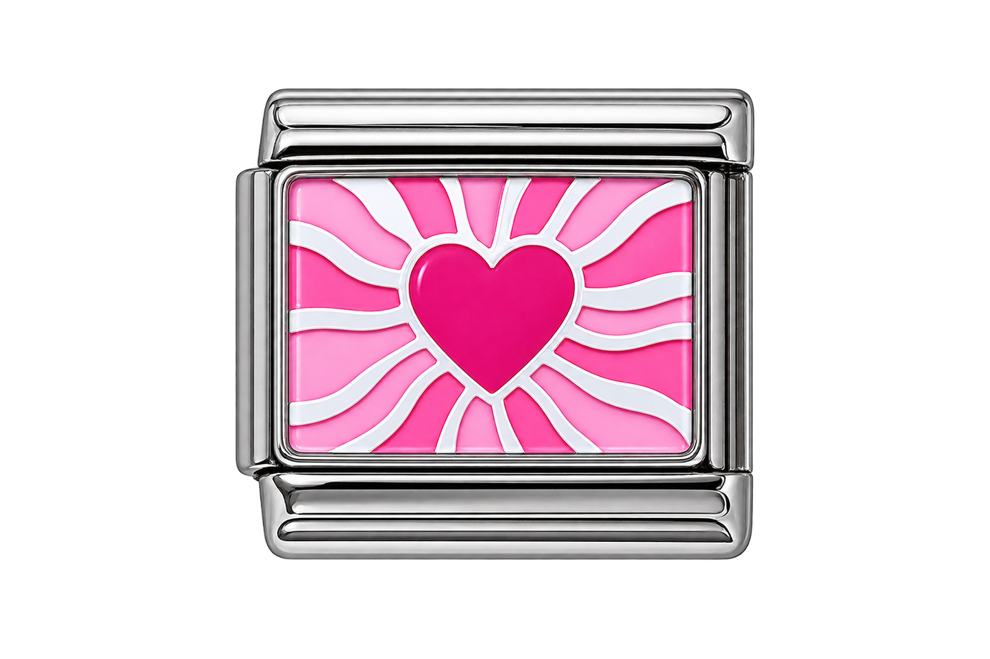 WHITE & PINK LINE HEART - SILVER