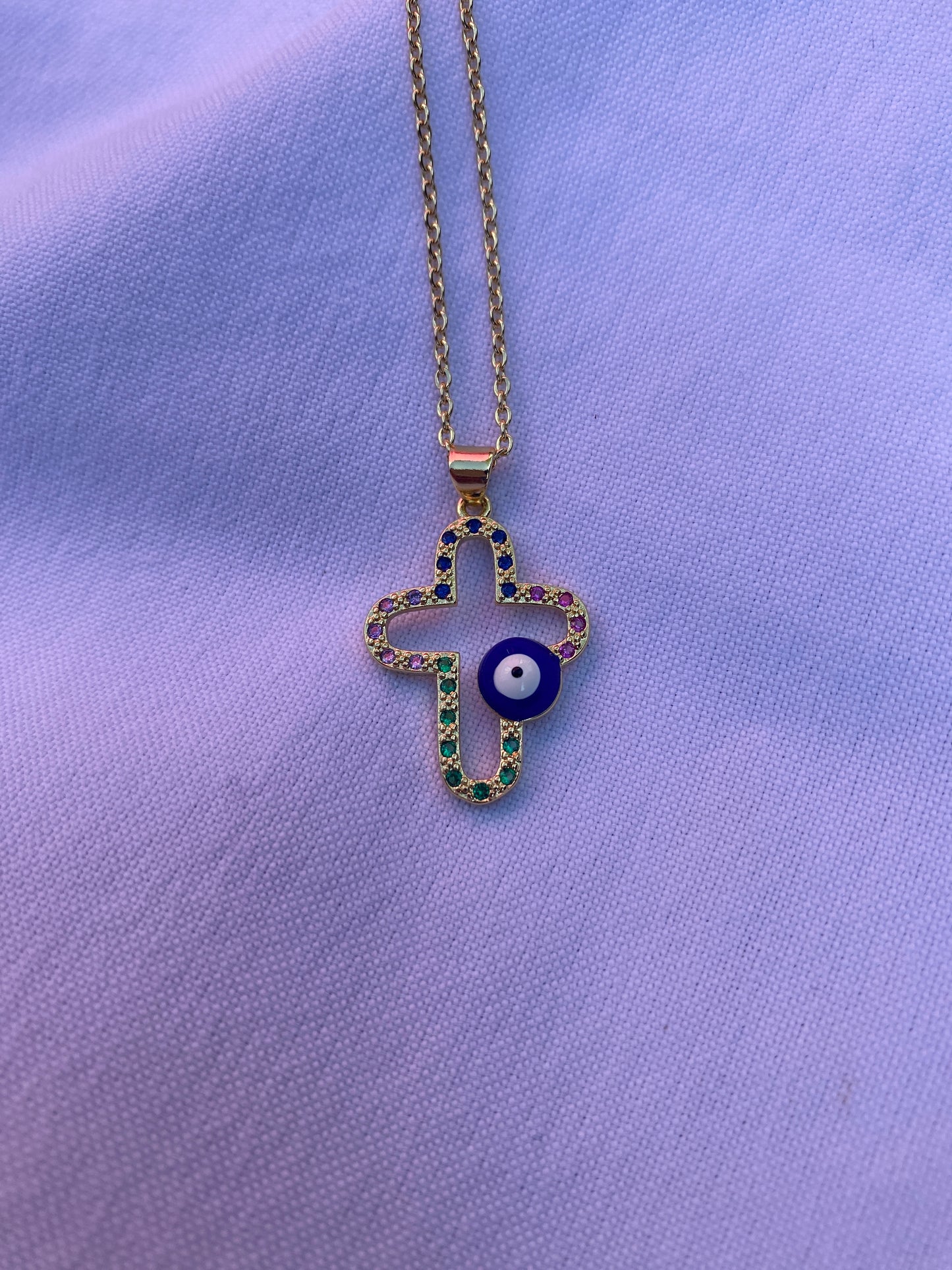 Multicoloured Cross & Evil Eye Necklace