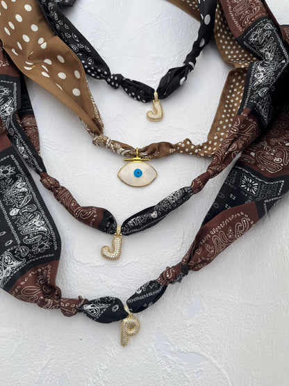 Initial bubble brown & black bandana necklace