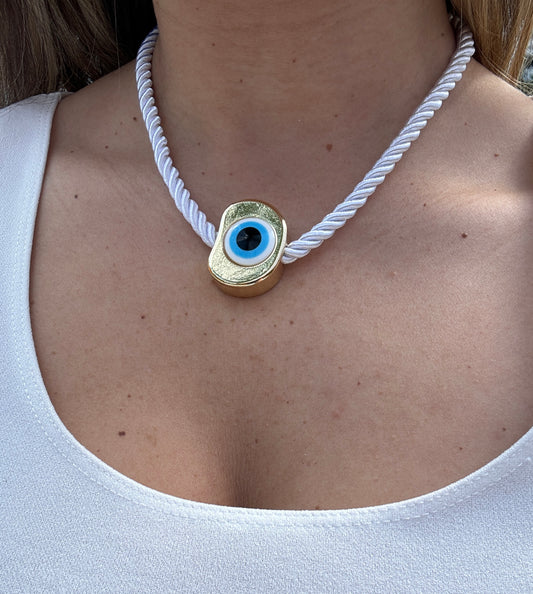 Evil Eye White Rope Necklace