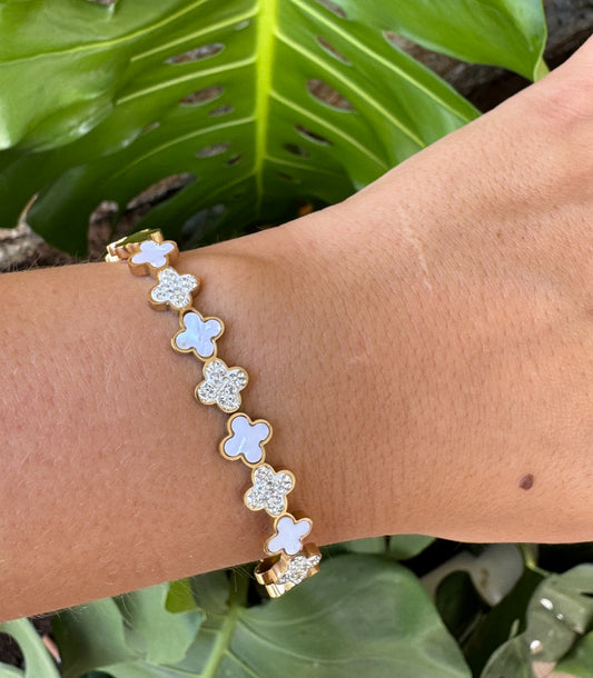 White Diamond Flower Clip Bangle