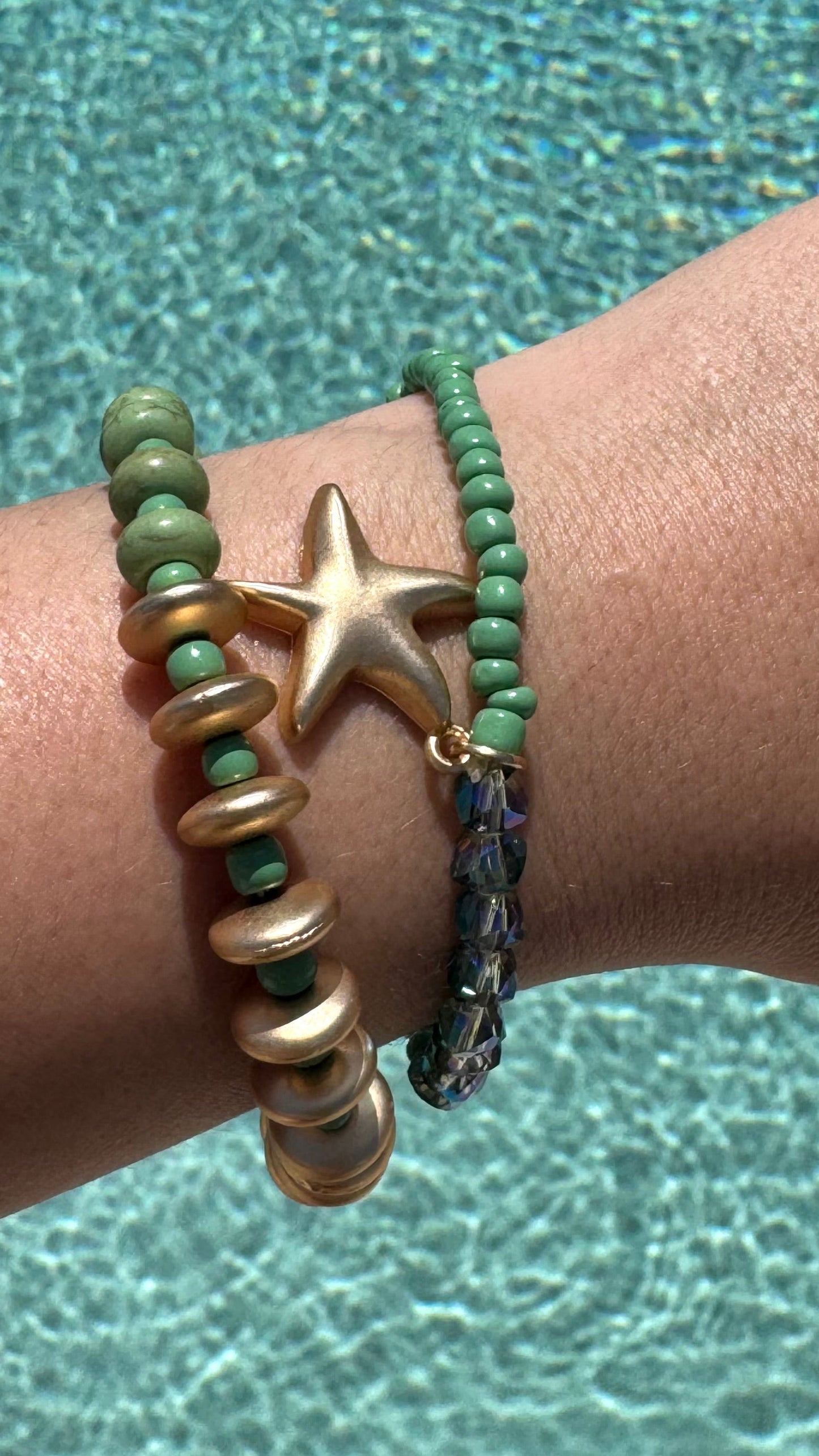 Green Starfish bracelet stack