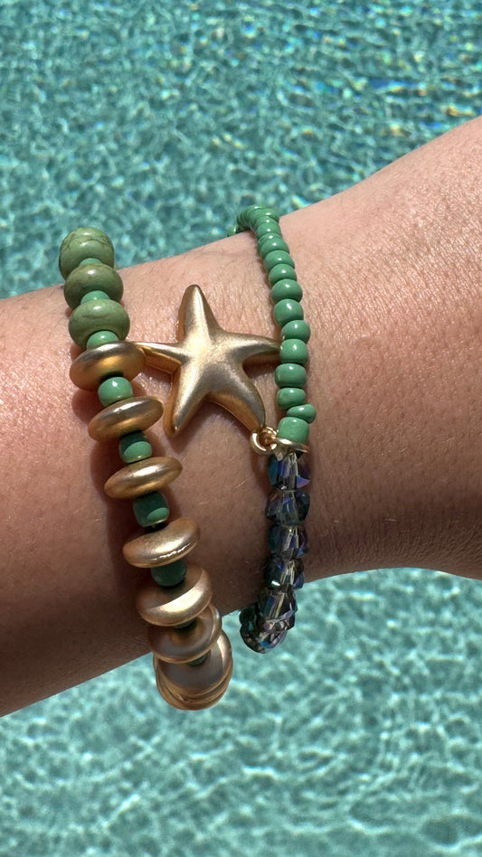 Green Starfish bracelet stack
