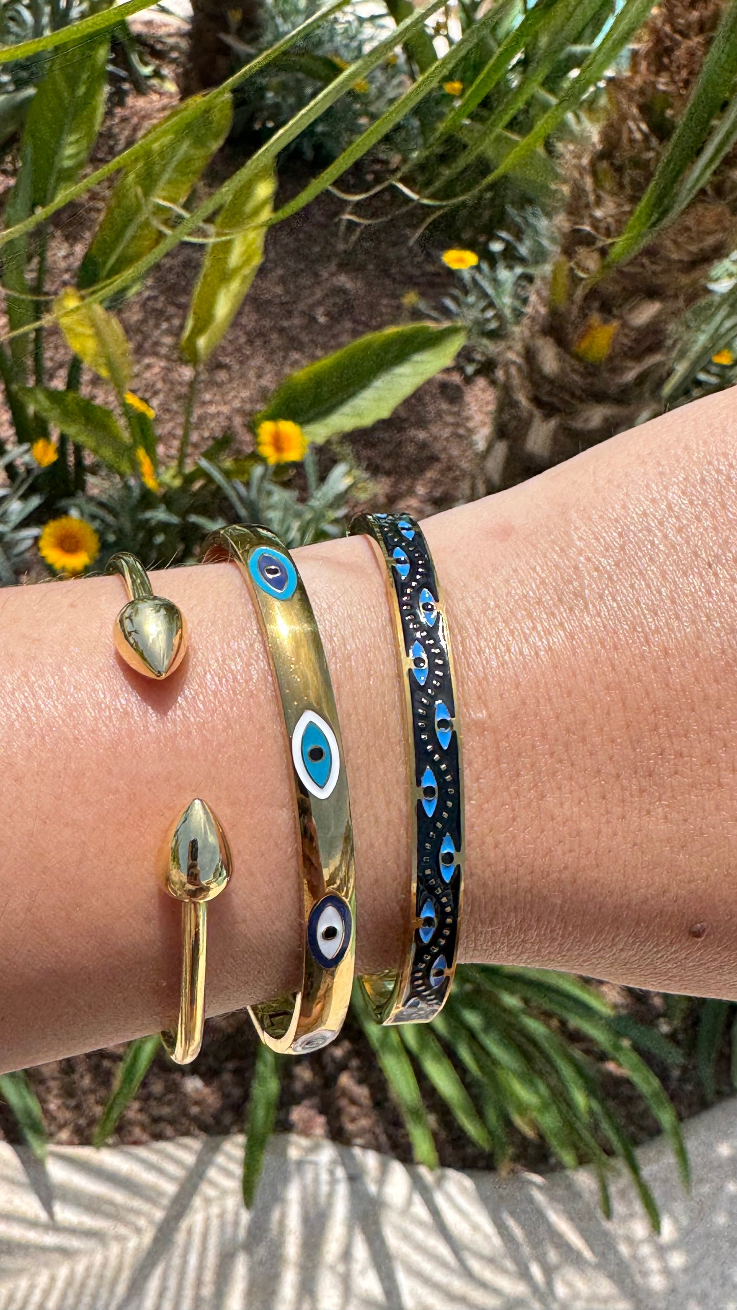 Evil Eye Gold Bangle Stack - 3 options