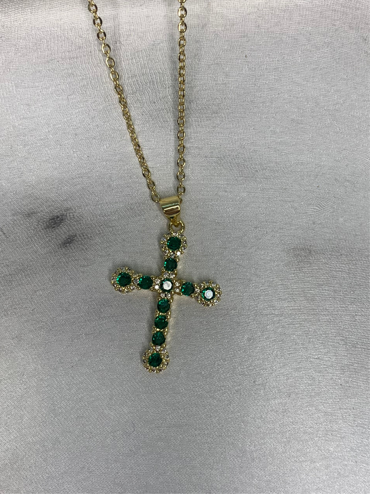 Medium Gold and Green Cross Necklace