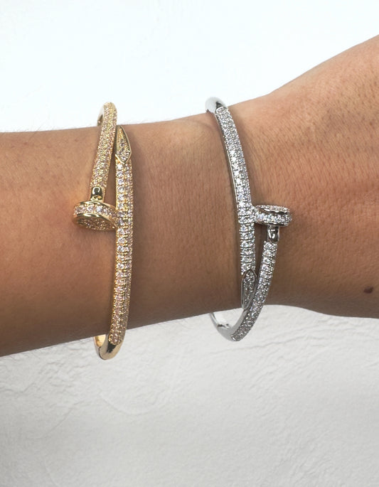 Nail Diamond Bangle - Gold or Silver